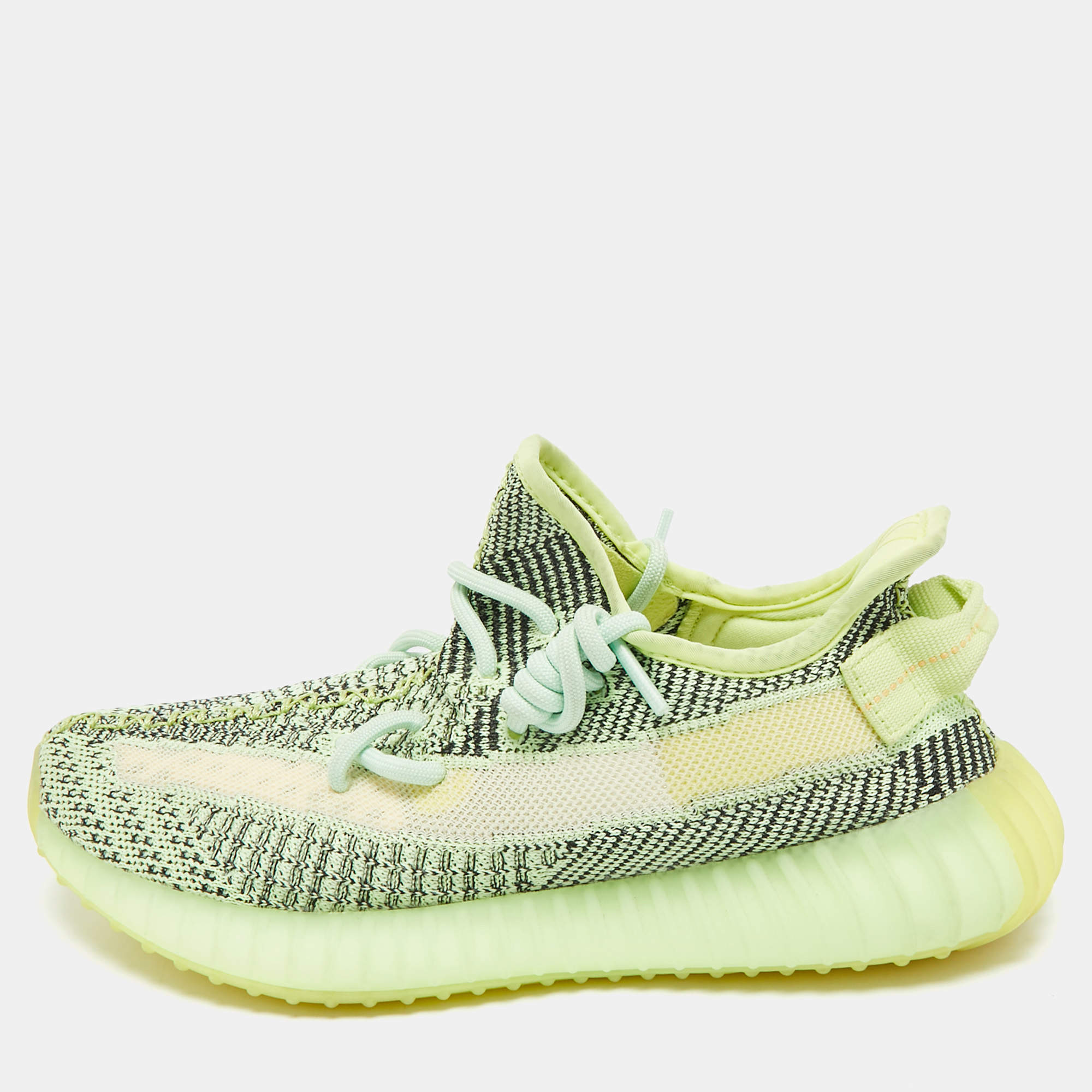 Pre Owned Yeezy x Adidas Neon Green Knit Fabric Boost 350 V2 Yeezreel (Reflective) Sneakers Size 40