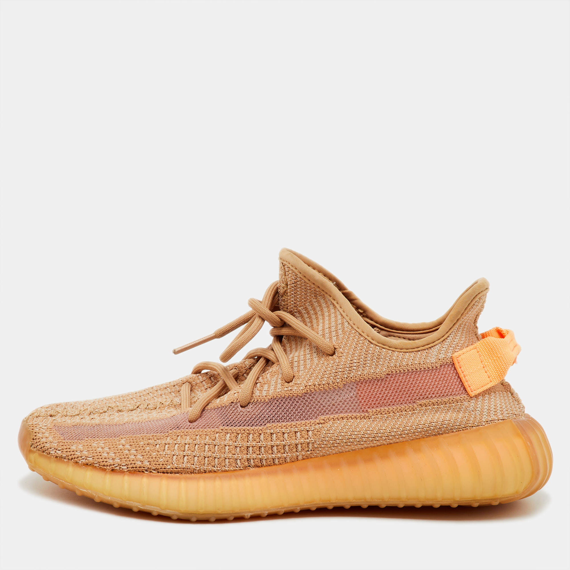 Pre Owned Yeezy x Adidas Light Orange Knit Fabric Boost 350 V2 Clay Sneakers Size 40 2/3