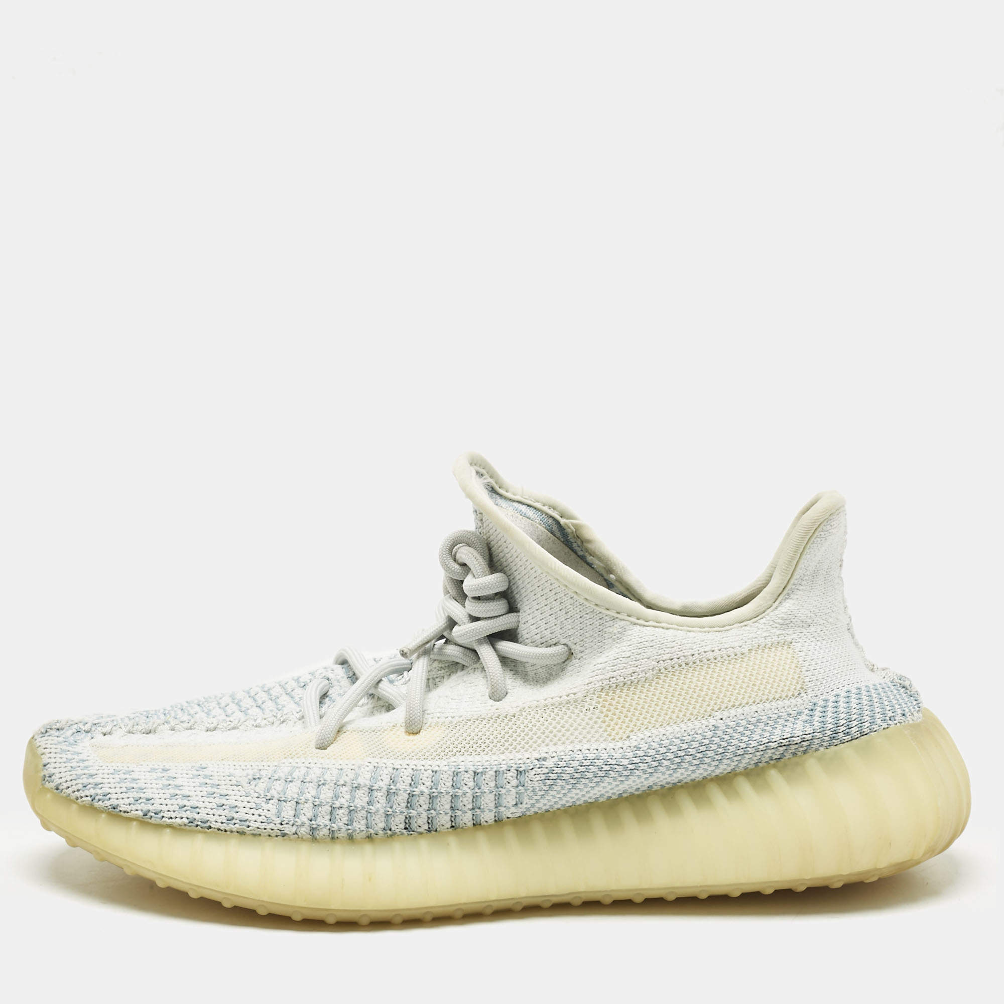 Pre Owned Yeezy x Adidas Blue/White Knit Fabric Boost 350 V2 Cloud White (Non-Reflective) Sneakers 42