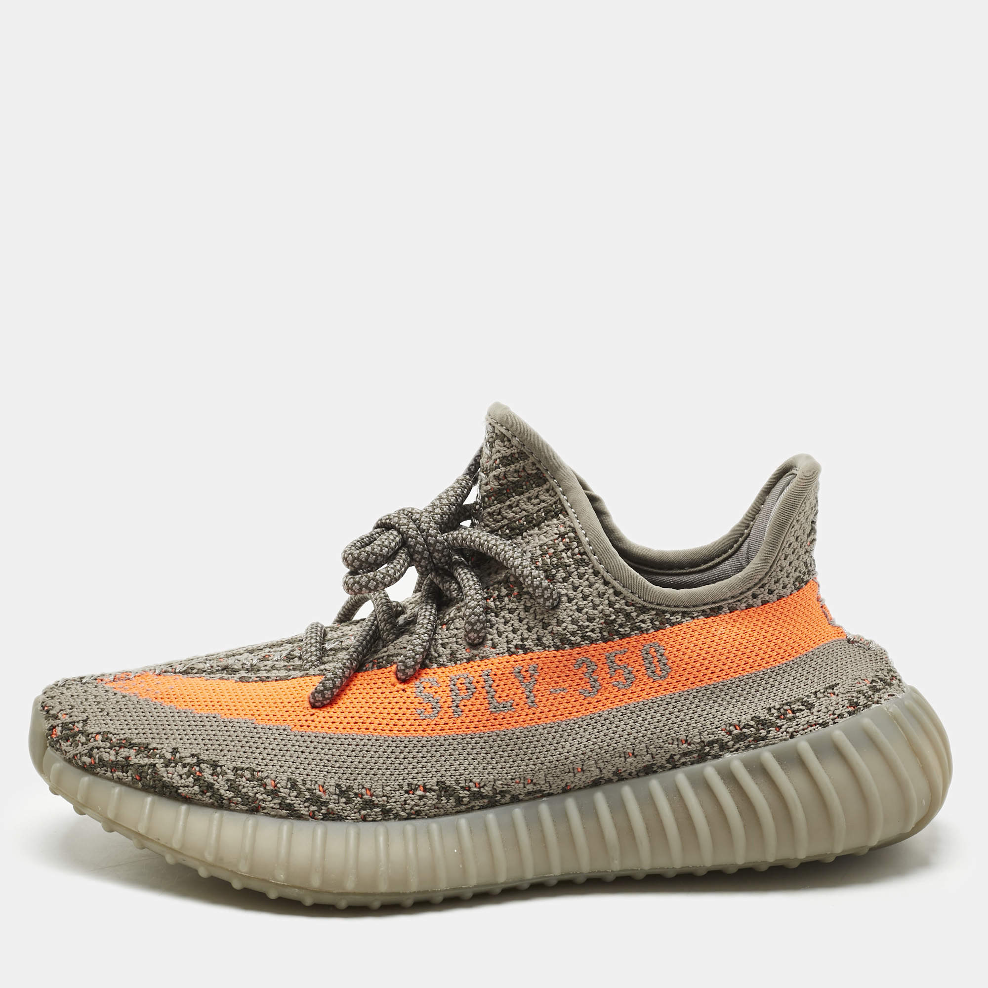 Pre Owned Yeezy x Adidas Grey Knit Fabric Boost 350 V2 Beluga Sneakers Size 38