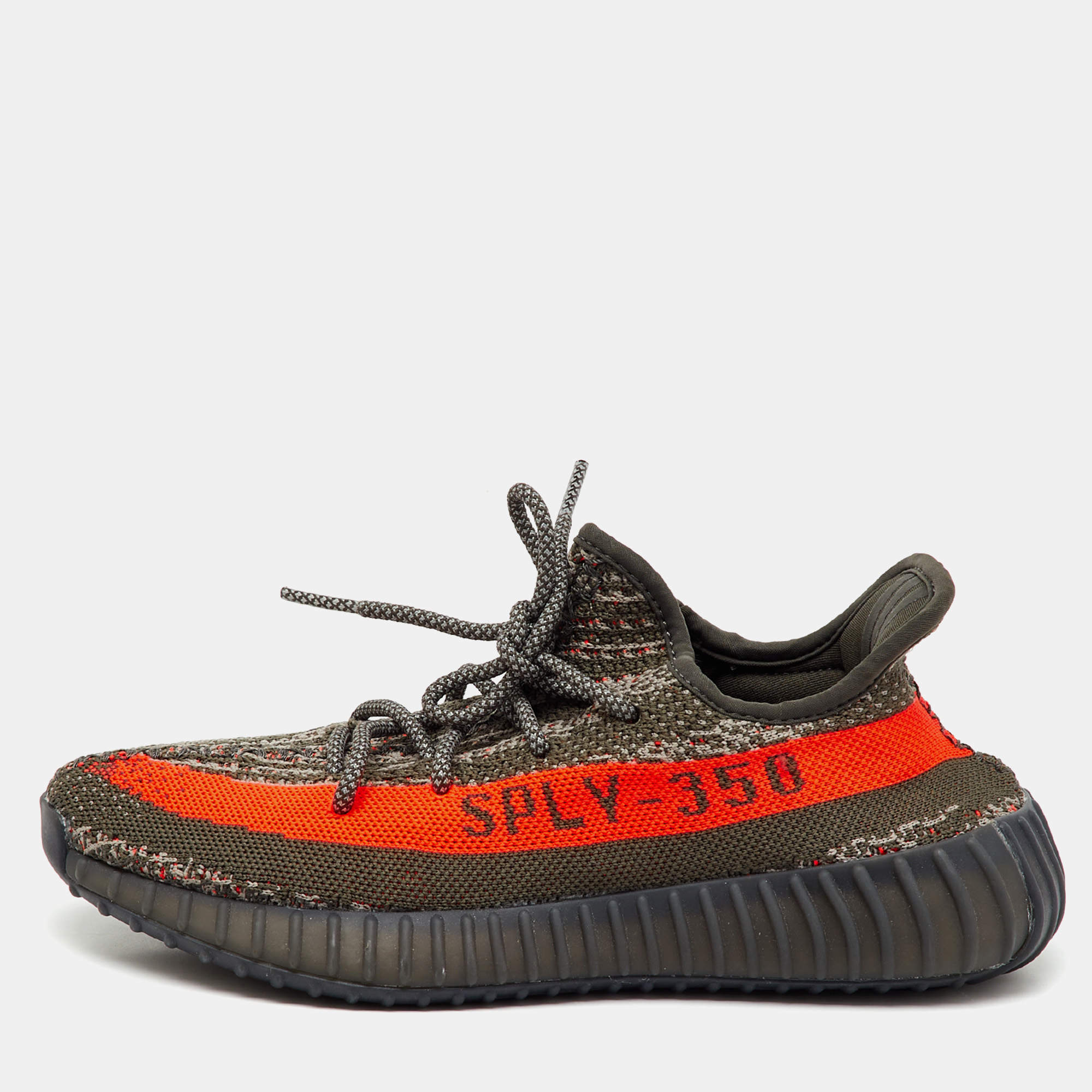 Pre Owned Yeezy x Adidas Grey Knit Fabric Boost 350 V2 Carbon Beluga Sneakers Size 39 1/3