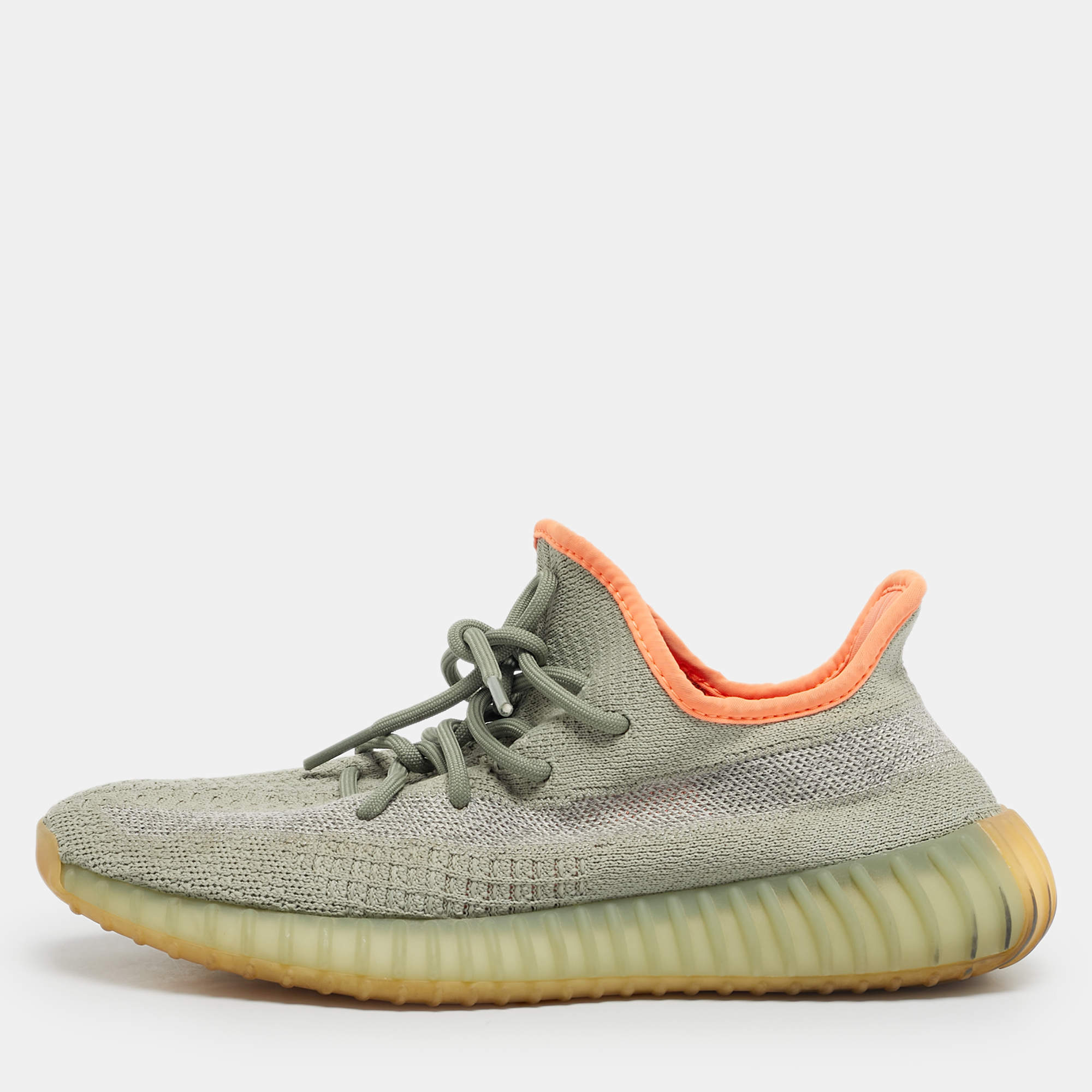 Pre Owned Yeezy x Adidas Green Knit Fabric Boost 350 V2 Desert Sage Sneakers Size 41 1/3