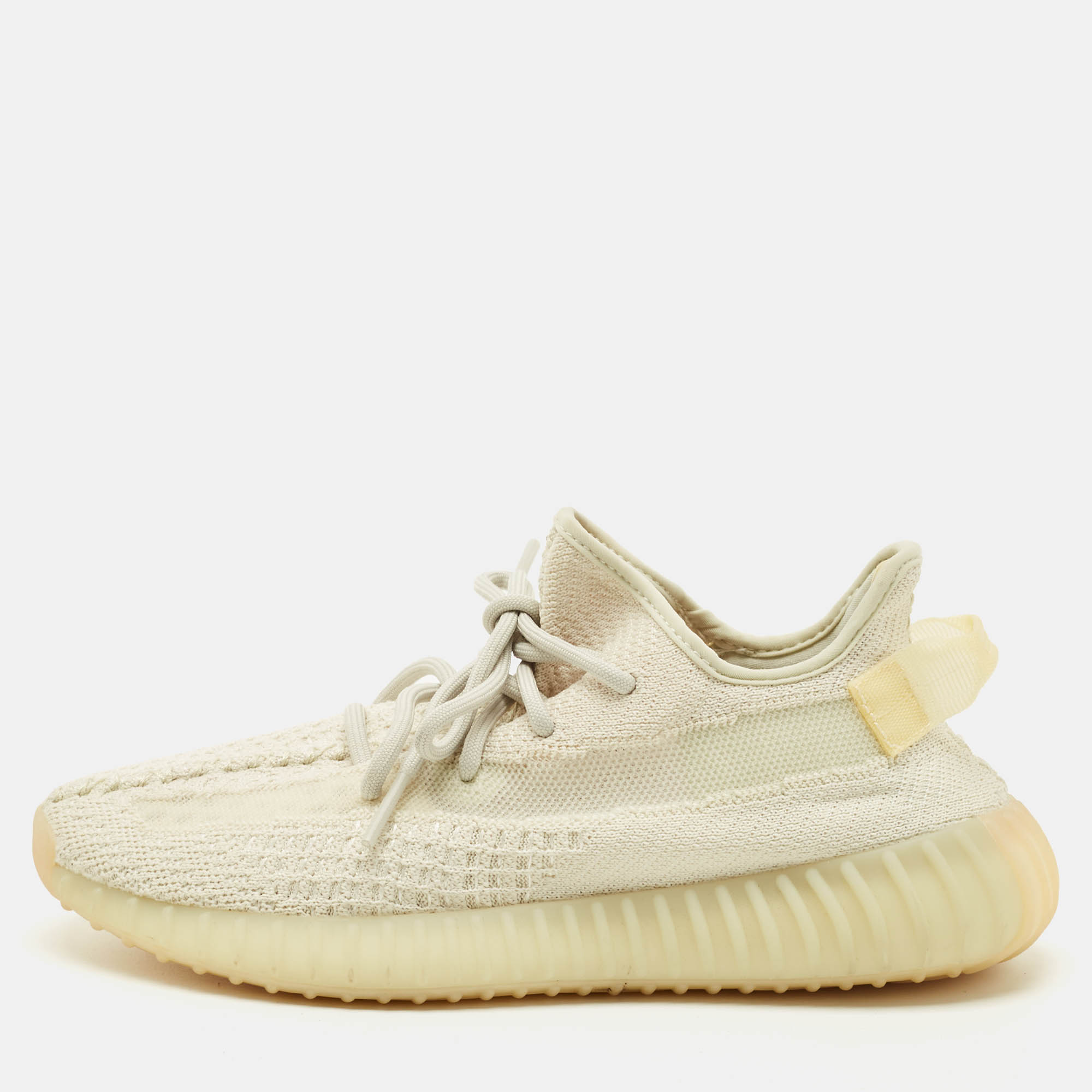 Pre Owned Yeezy x Adidas White Knit Fabric Boost 350 V2 Light Sneakers Size 41 1/3