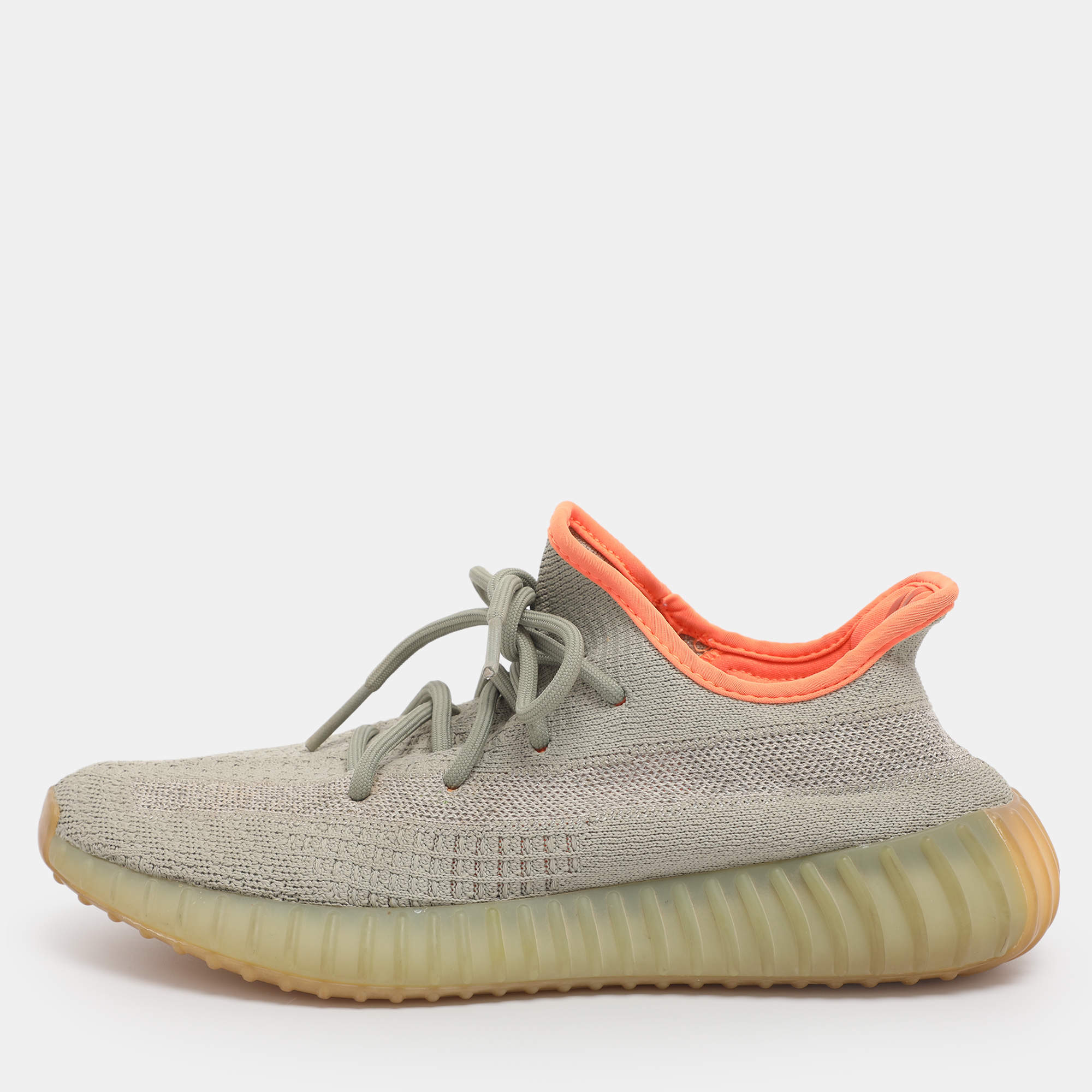 Pre Owned Yeezy x Adidas Green/Grey Knit Fabric Boost 350 V2 Desert Sage Sneakers Size 42