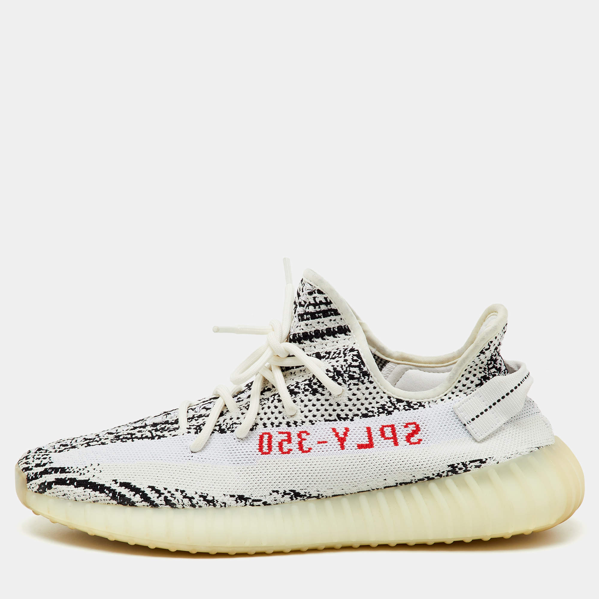 Pre Owned Yeezy x Adidas White/Black Knit Fabric Boost 350 V2 Zebra Sneakers Size 46