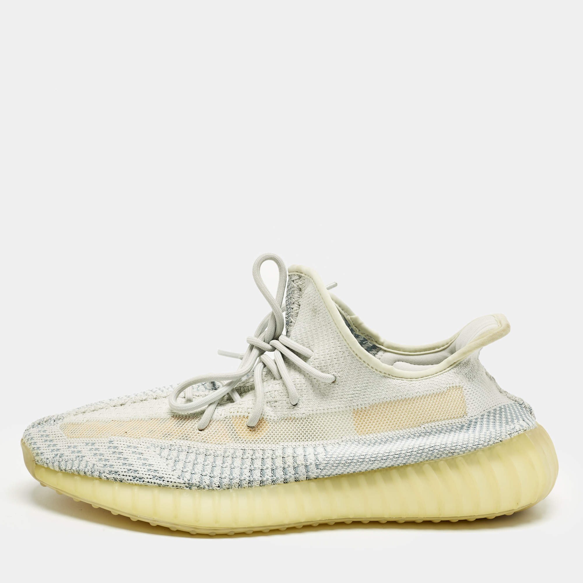 Pre Owned Yeezy x Adidas Blue Knit Fabric Boost 350 V2 Low Top Sneakers Size 46.5