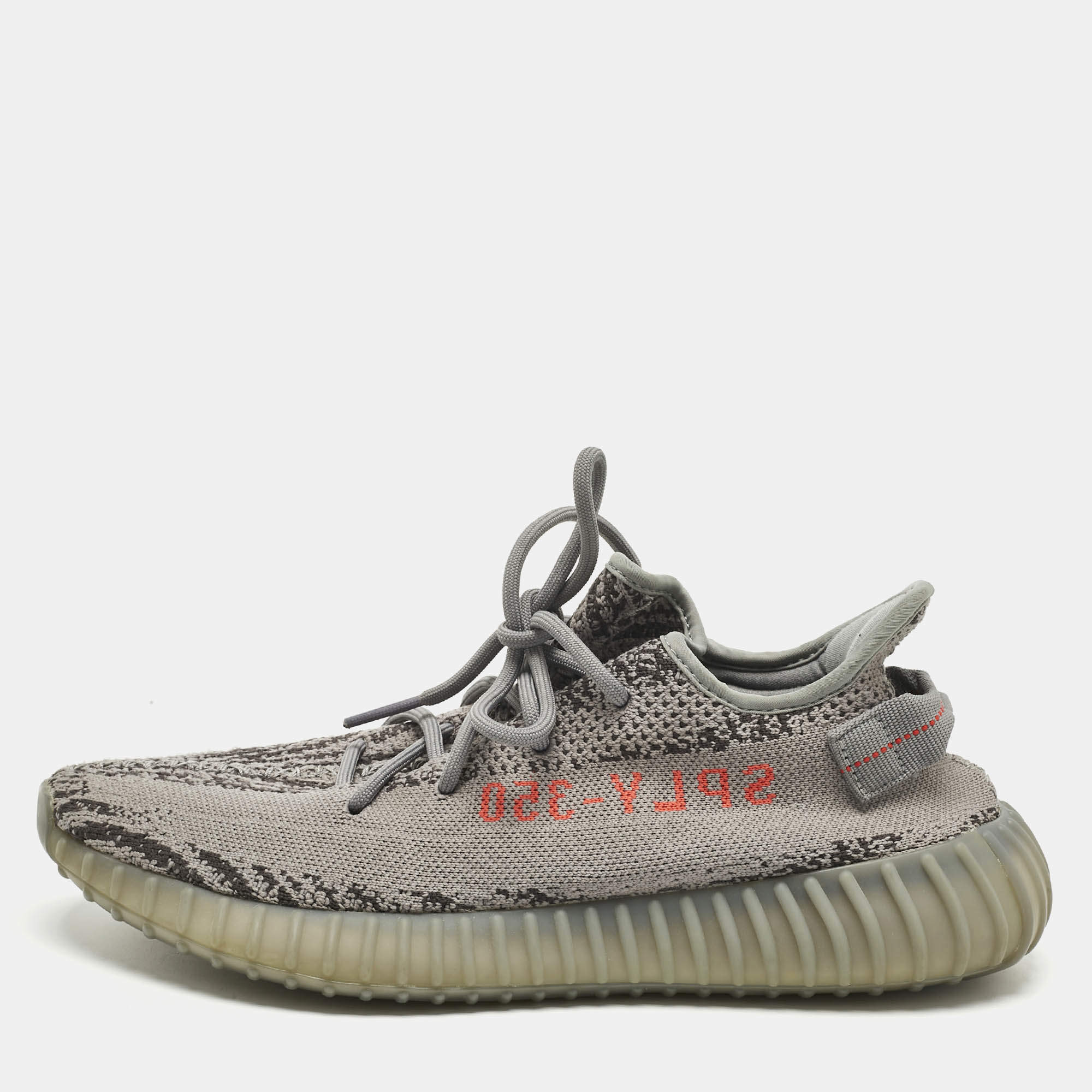 Pre Owned Yeezy x Adidas Grey Knit Fabric Boost 350 V2 Lace Up Sneakers Size 44.5