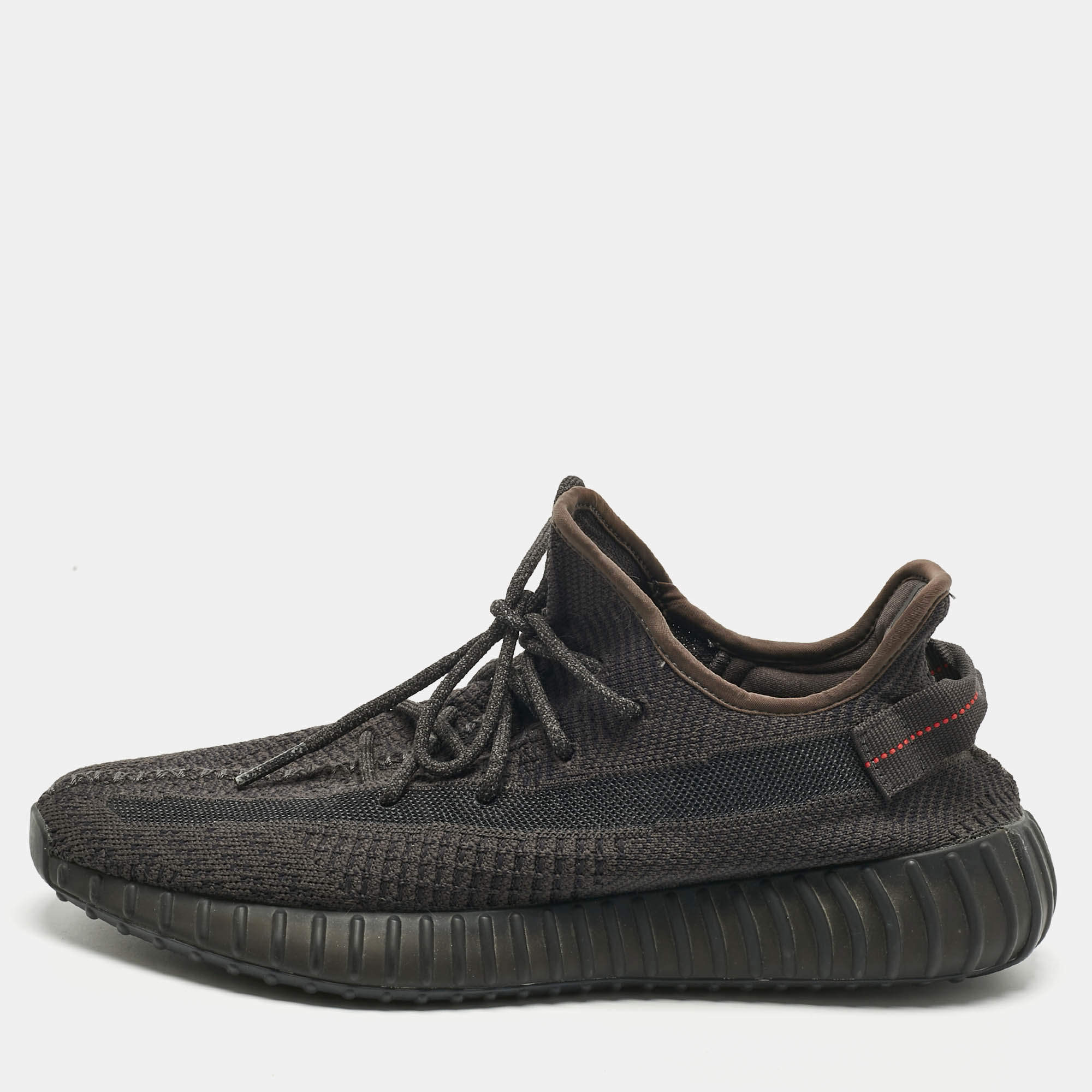 Pre Owned Yeezy x Adidas Grey Knit Fabric Boost 350 V2 Lace Up Sneakers Size 46.5