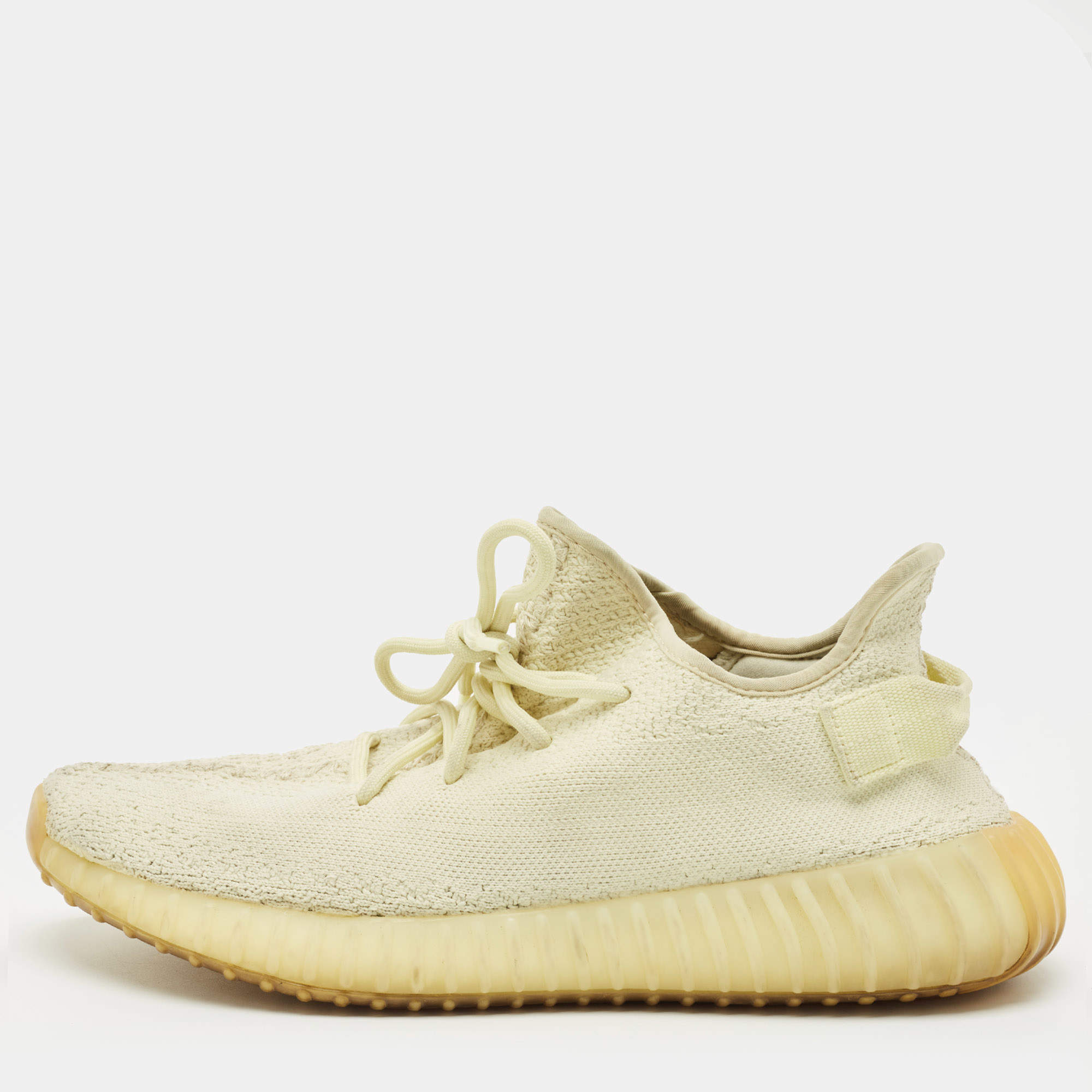 Pre Owned Yeezy x Adidas Light Yellow Knit Fabric Boost 350 V2 Butter Sneakers Size 43 1/3