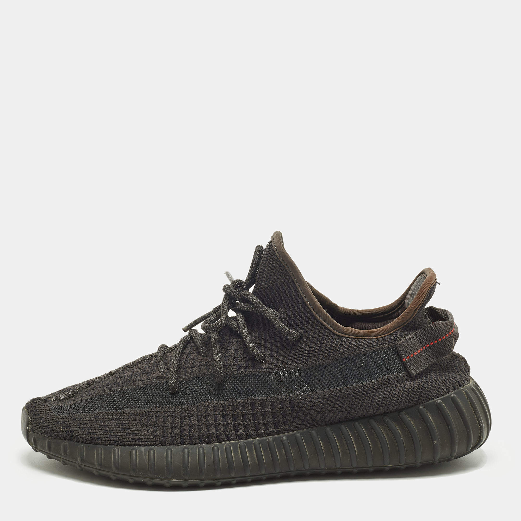 Pre Owned Yeezy x Adidas Boost 350 V2 Black (Non-Reflective) Size 45 1/3 Black Knit Fabric Low Top Sneakers