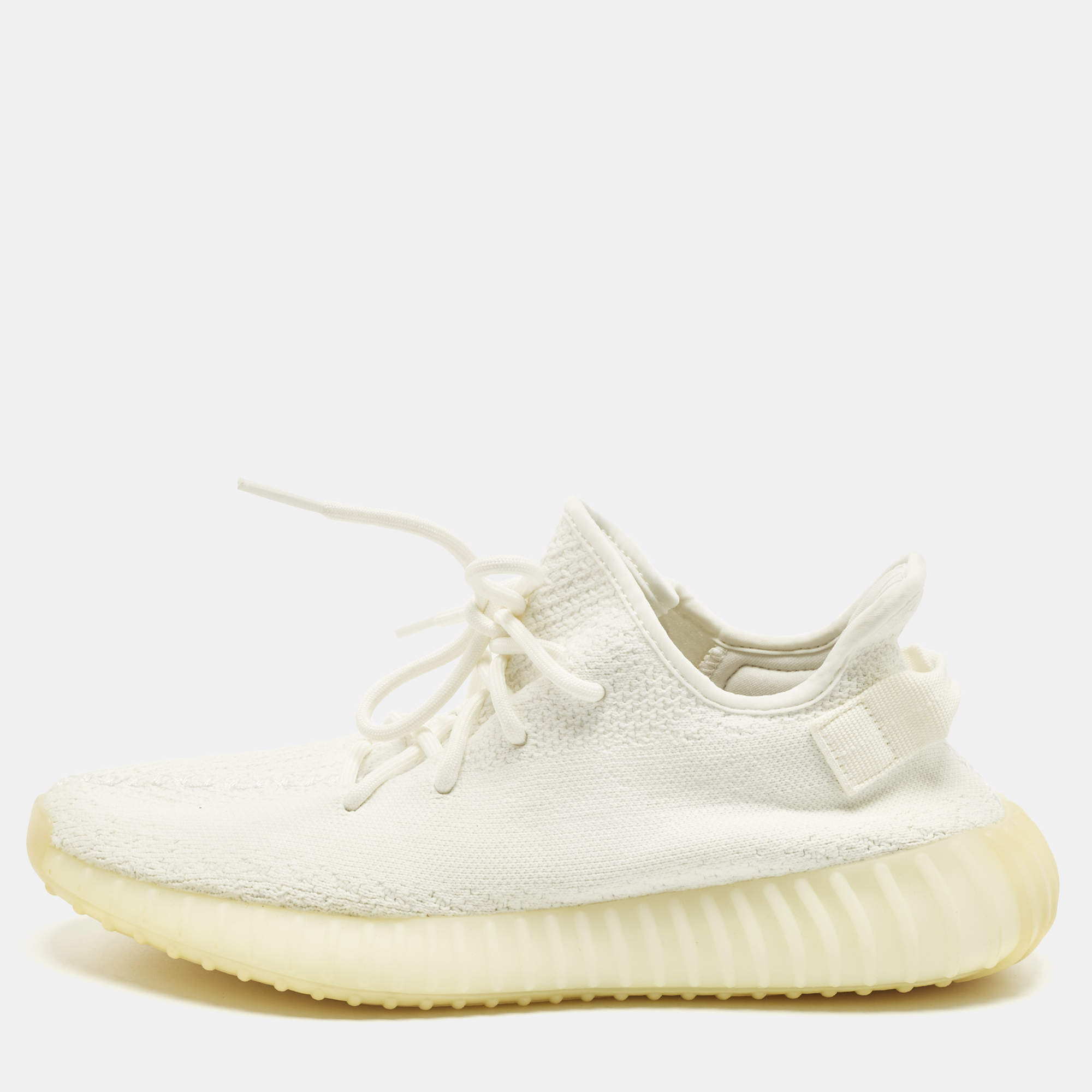Pre Owned Yeezy x Adidas Boost 350 V2 Cream Size 43 1/3 White Knit Fabric Low Top Sneakers