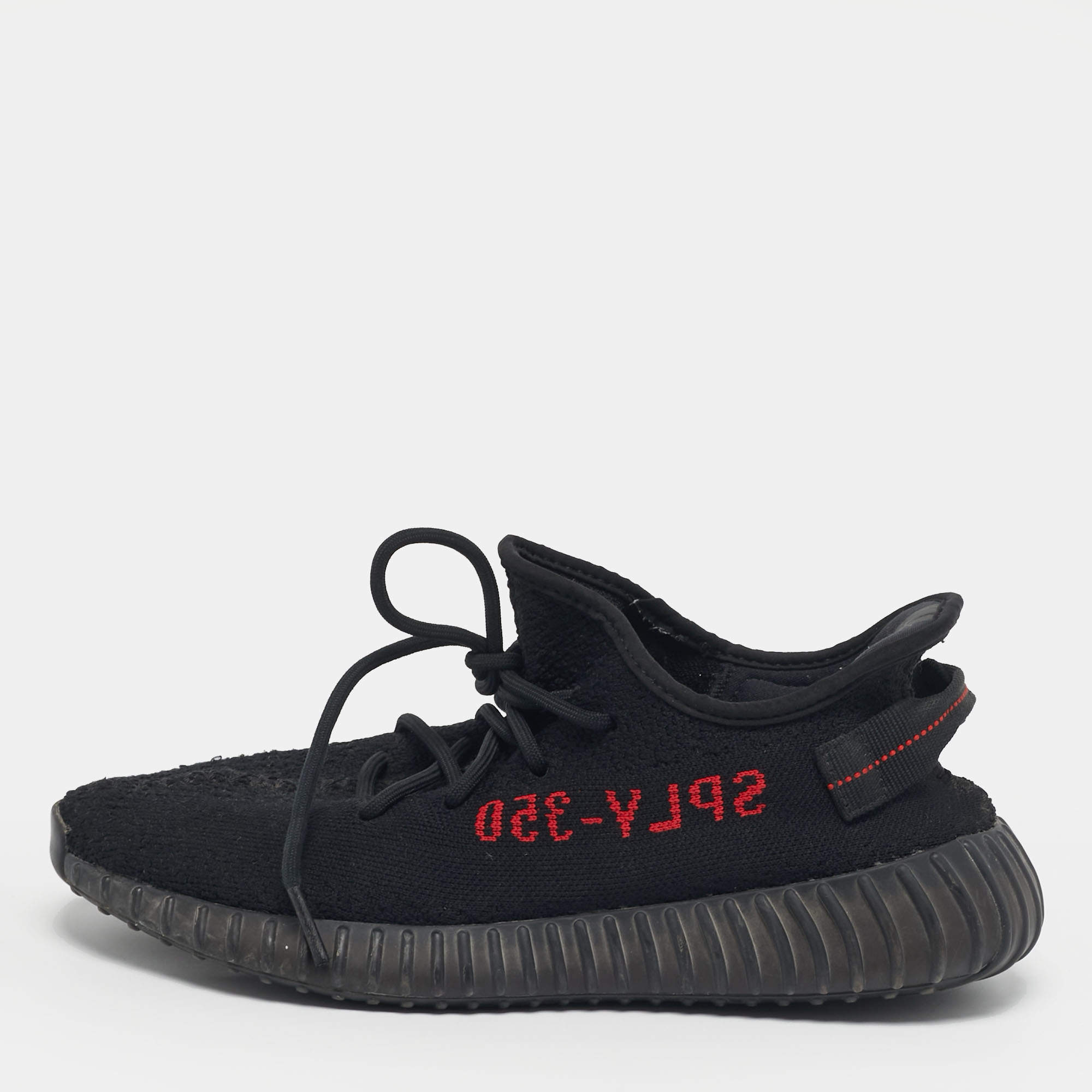 Pre Owned Yeezy x Adidas Boost 350 V2 Size 43.5 Black Knit Fabric Low Top Sneakers