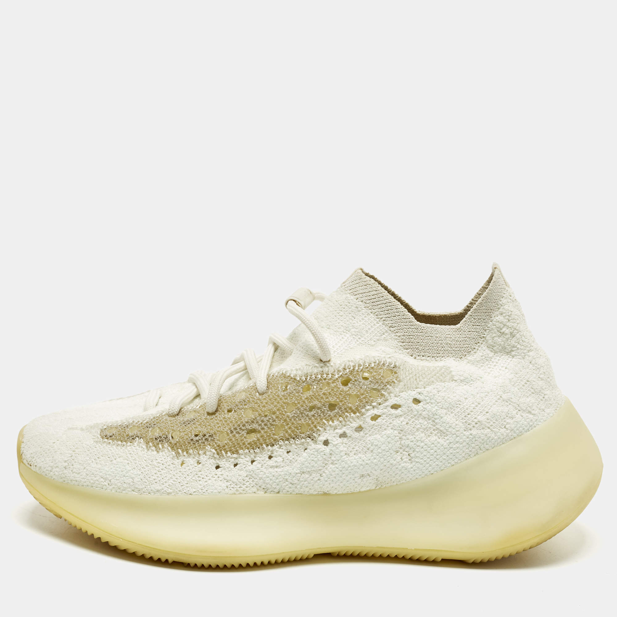 Pre Owned Yeezy x Adidas Boost 380 Size 40 White Knit Fabric Lace Up Sneakers