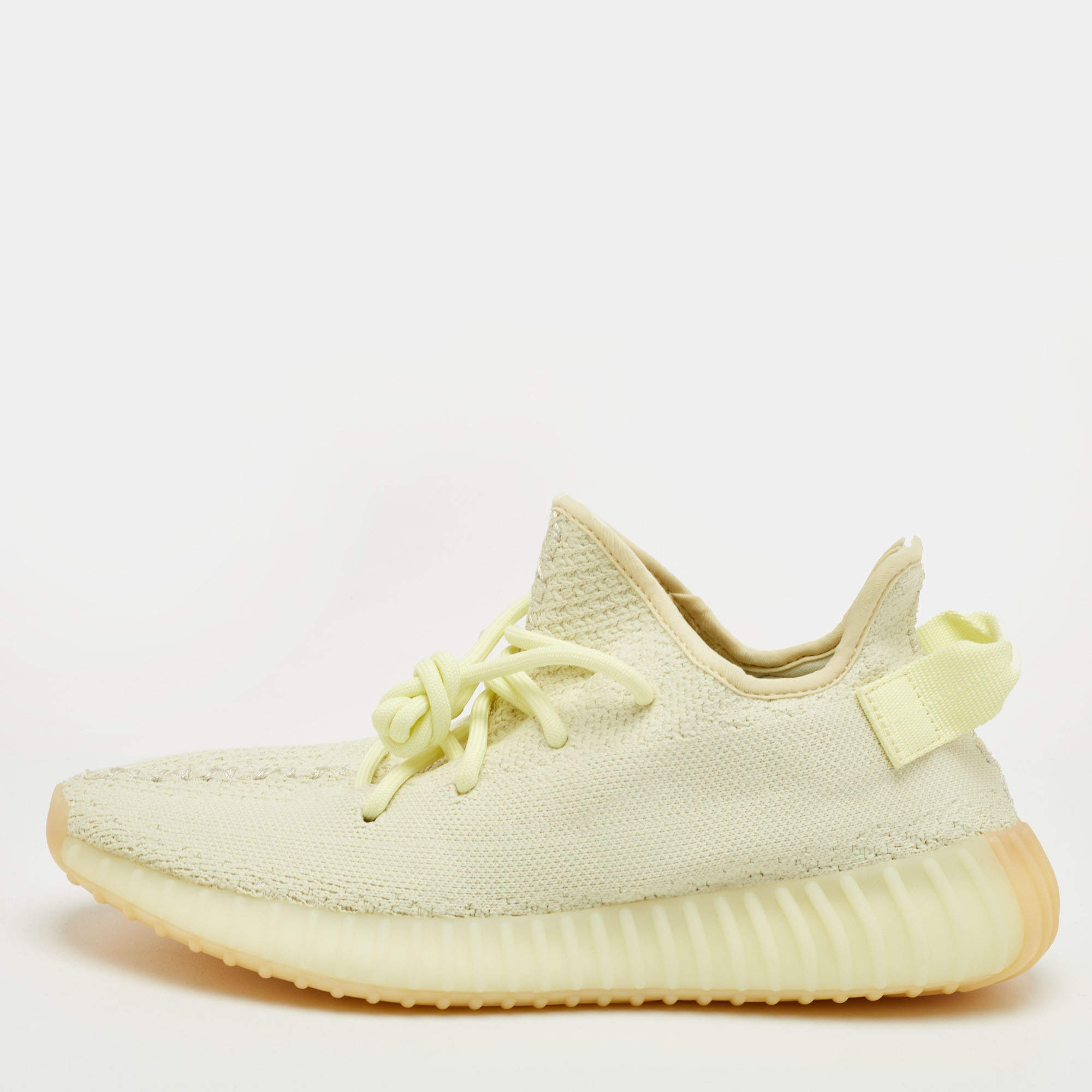 Pre Owned Yeezy x Adidas Boost 350 V2 Size 41 1/3 Light Yellow Knit Fabric Butter Lace Up Sneakers