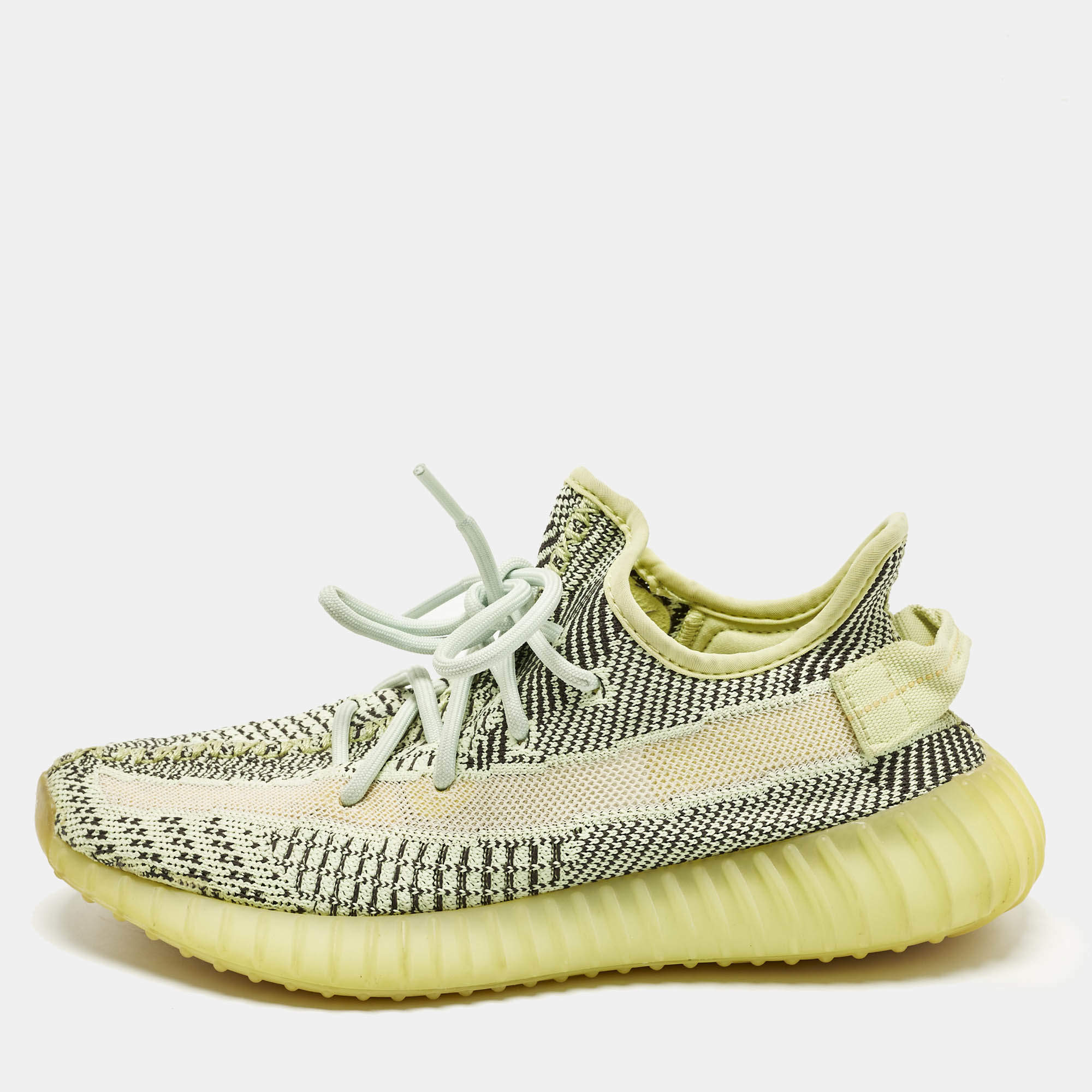 Pre Owned Yeezy x Adidas Boost 350 V2 Yeezreel Non-Reflective Size 39 1/3 Neon Green Knit Fabric Sneakers