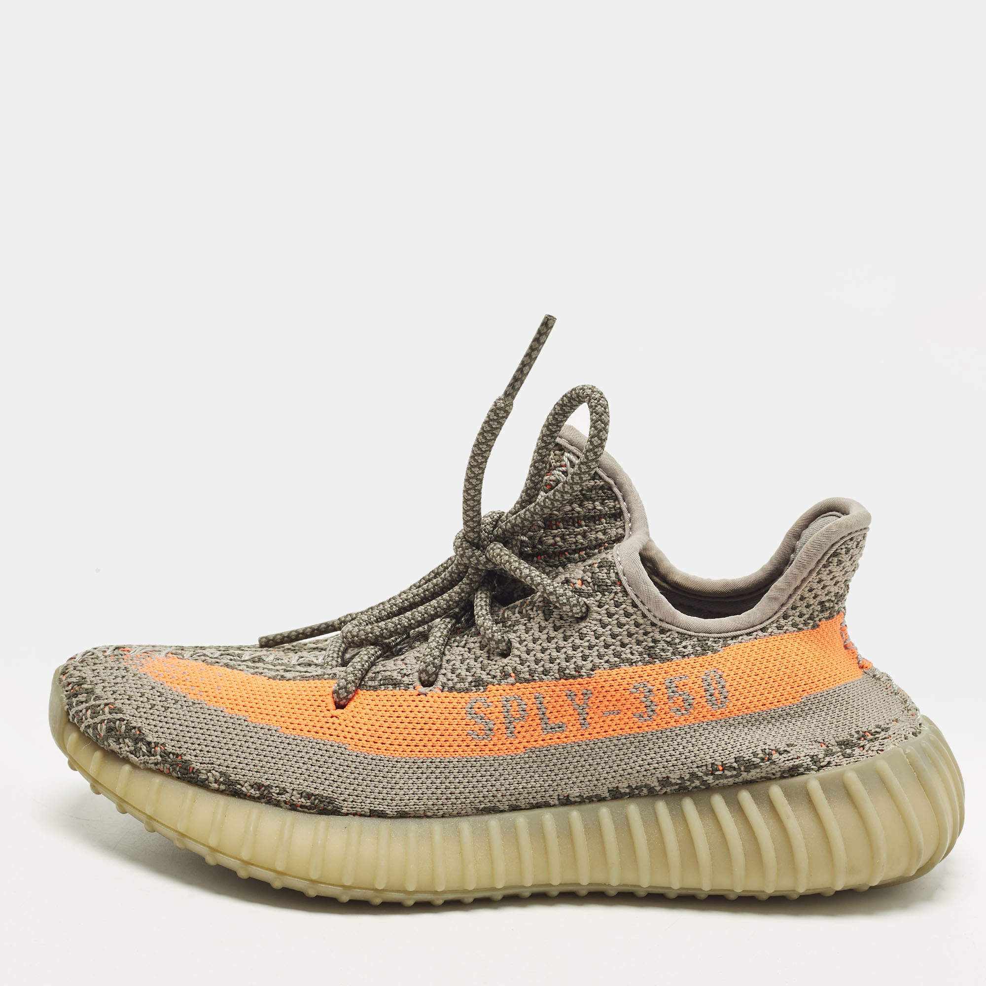 Pre Owned Yeezy x Adidas Boost 350 V2 Beluga Size 37 1/3 Grey/Orange Knit Fabric Lace Up Sneakers