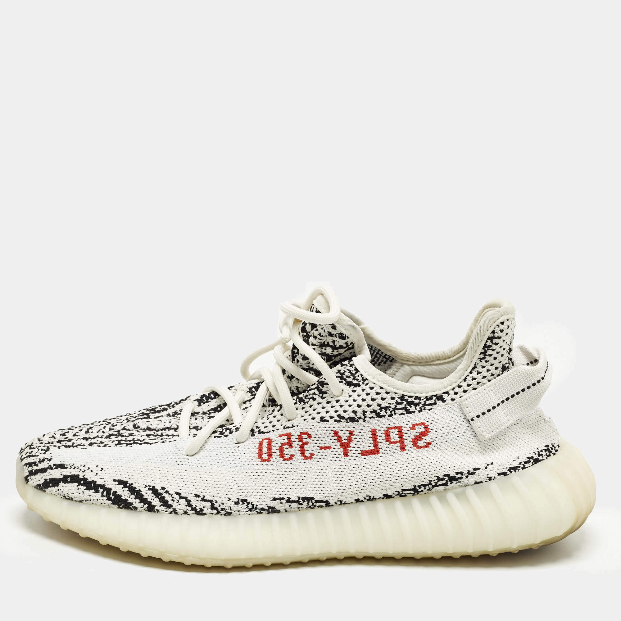 Pre Owned Yeezy x Adidas Boost 350 V2 Zebra Size 43.5 White/Black Knit Fabric Low Top Sneakers
