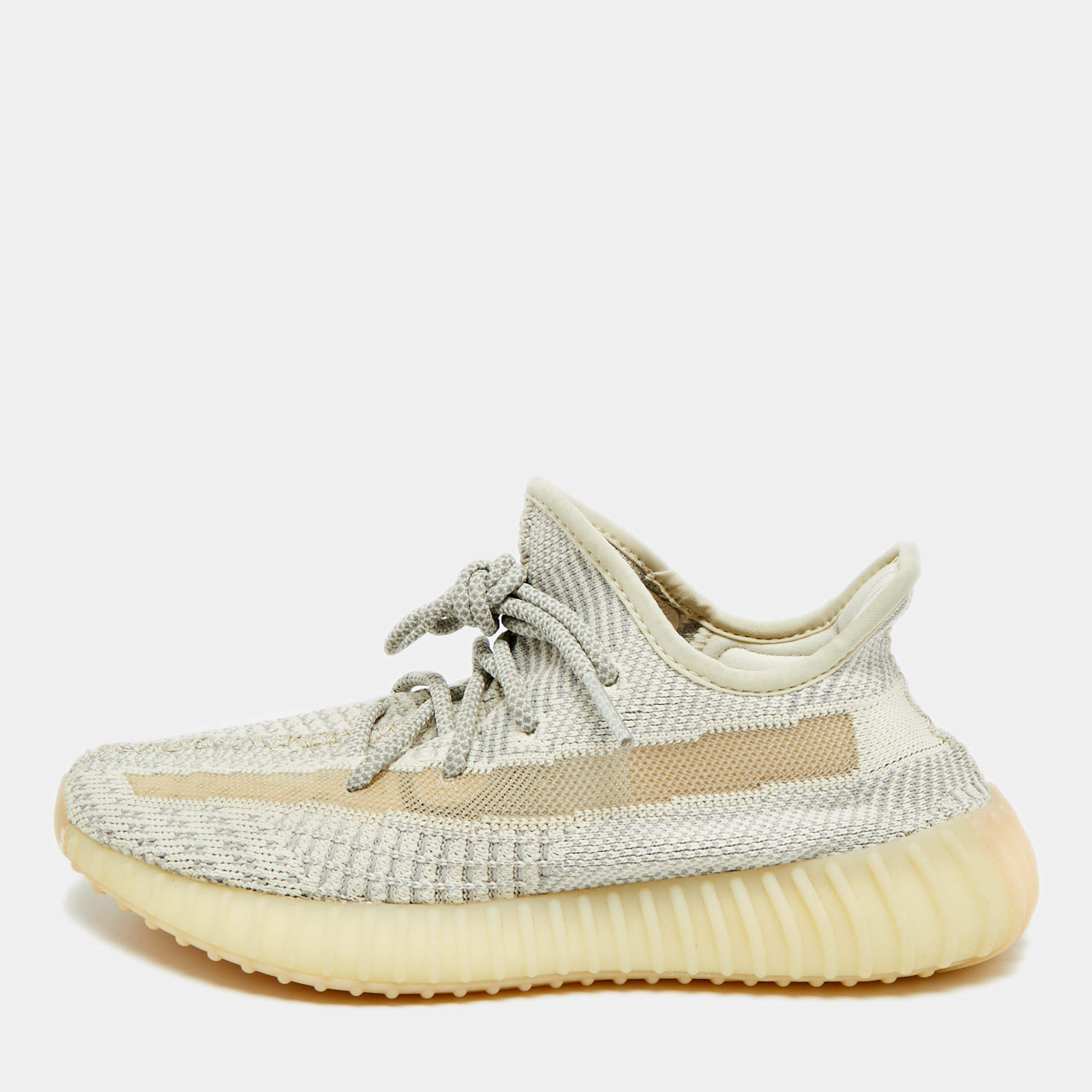 Pre Owned Yeezy x Adidas Boost 350 V2 Size 38 Grey Knit Fabric Lundmark Non-Reflective Lace Up Sneakers