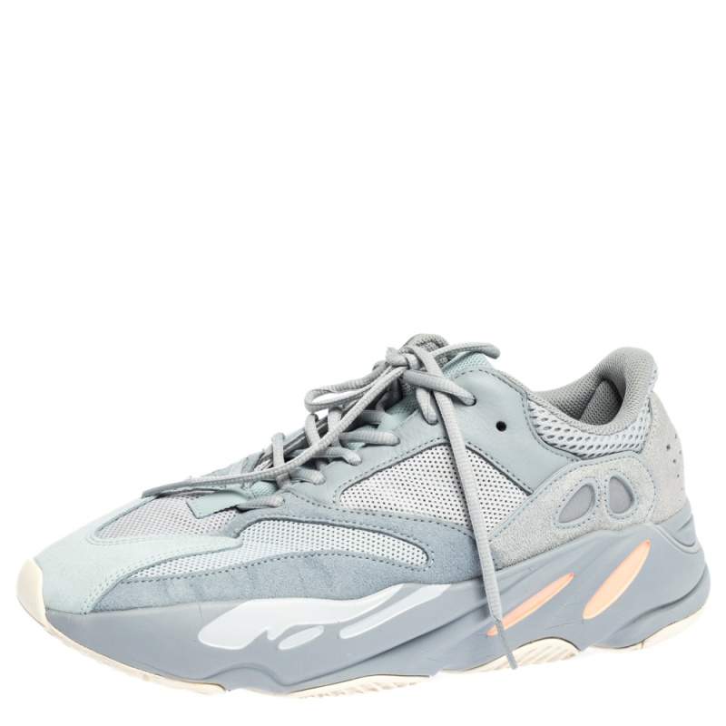 Pre Owned Yeezy x Adidas Grey Cotton Knit And Suede Boost 700 V2 Sneakers Size 45.5