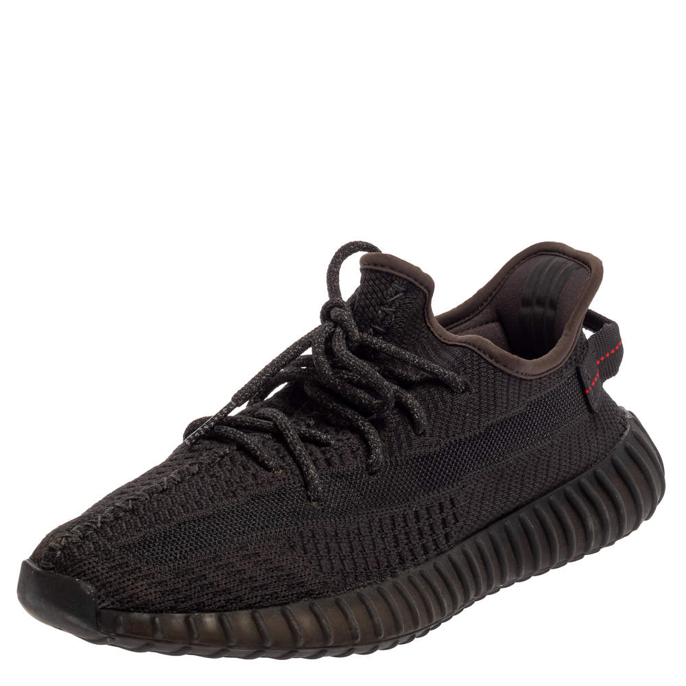 Pre Owned  Yeezy Black Knit Fabric Boost 350 V2 Static Non Reflective Sneakers Size 42