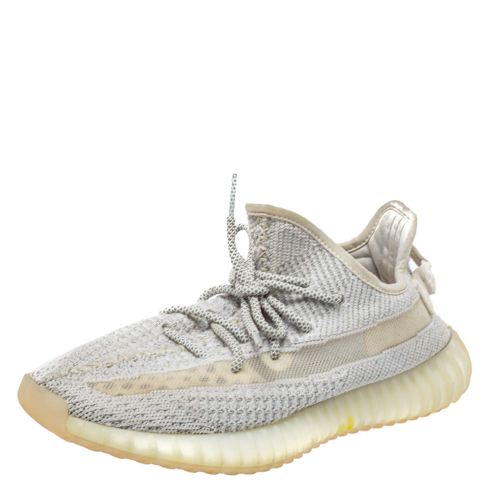 Pre Owned Yeezy x adidas White Knit Fabric Boost 350 V2 Yeshaya Sneakers Size 44 2/3