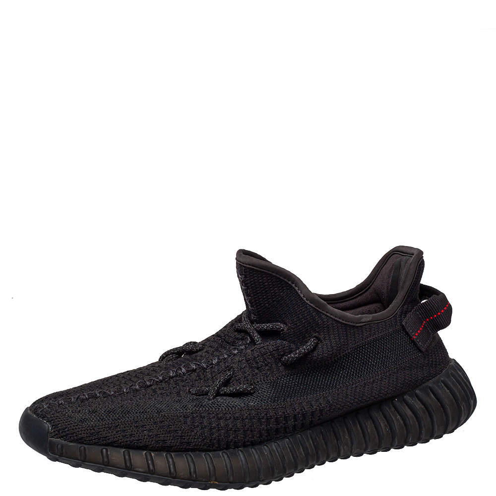 مملوكة مسبقًا Yeezy x adidas Black Knit Fabric Boost 350 V2 Non- Reflective Sneakers Size 44