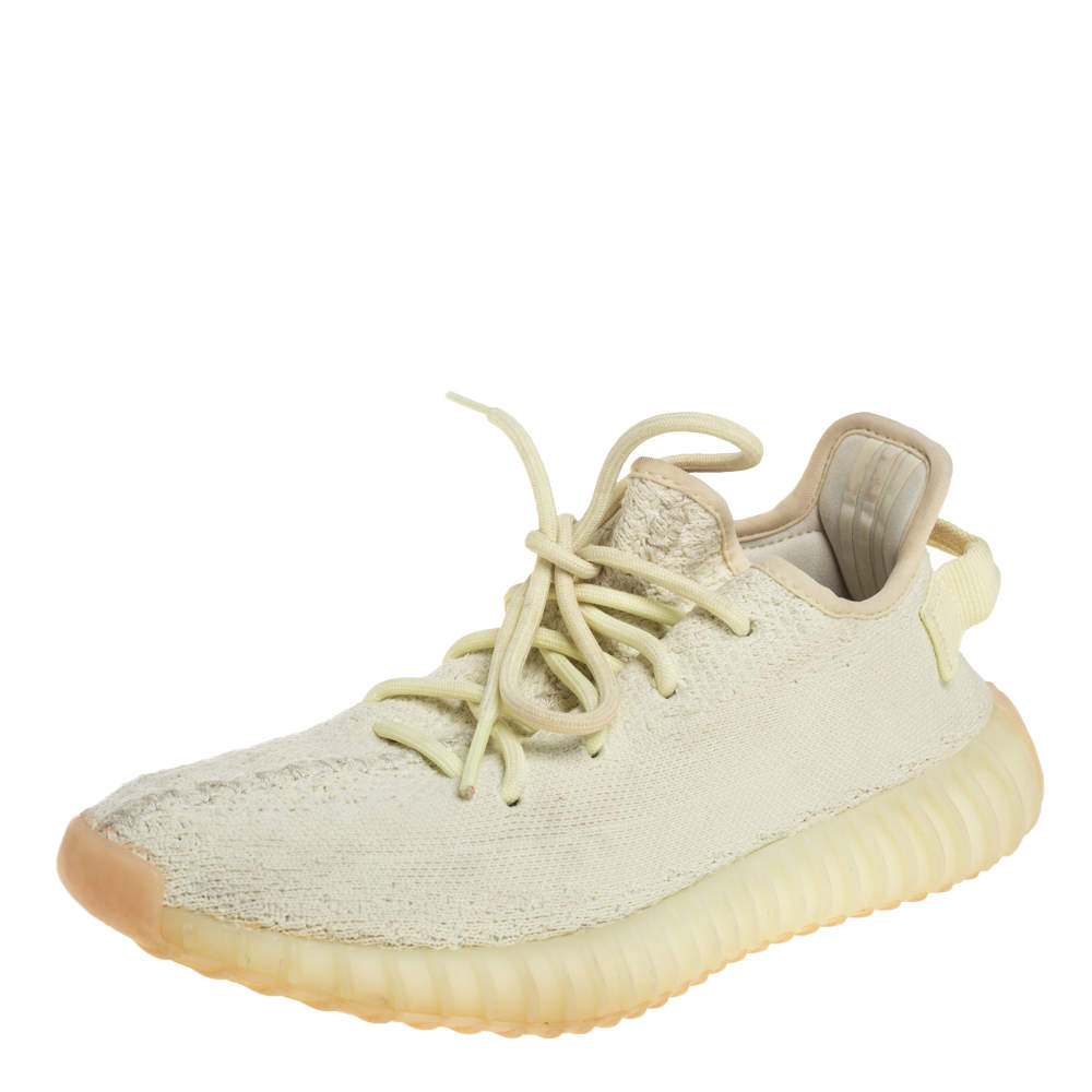 Pre Owned Yeezy x Adidas Knit Fabric Boost 350 V2 Butter Sneakers Size FR38 2/3