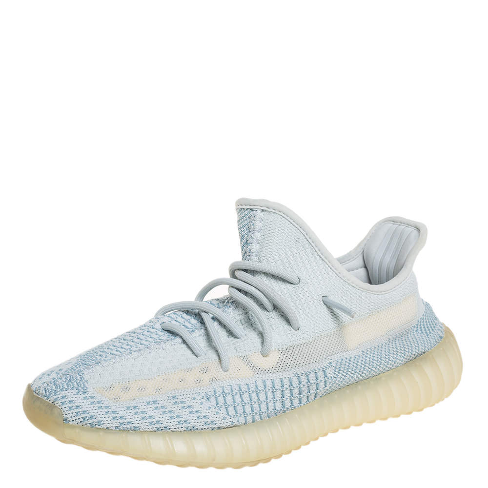 مملوكة مسبقًا Yeezy x adidas White/Blue Knit Fabric Boost 350 V2 Cloud White Non Reflective Sneakers Size 42 2/3