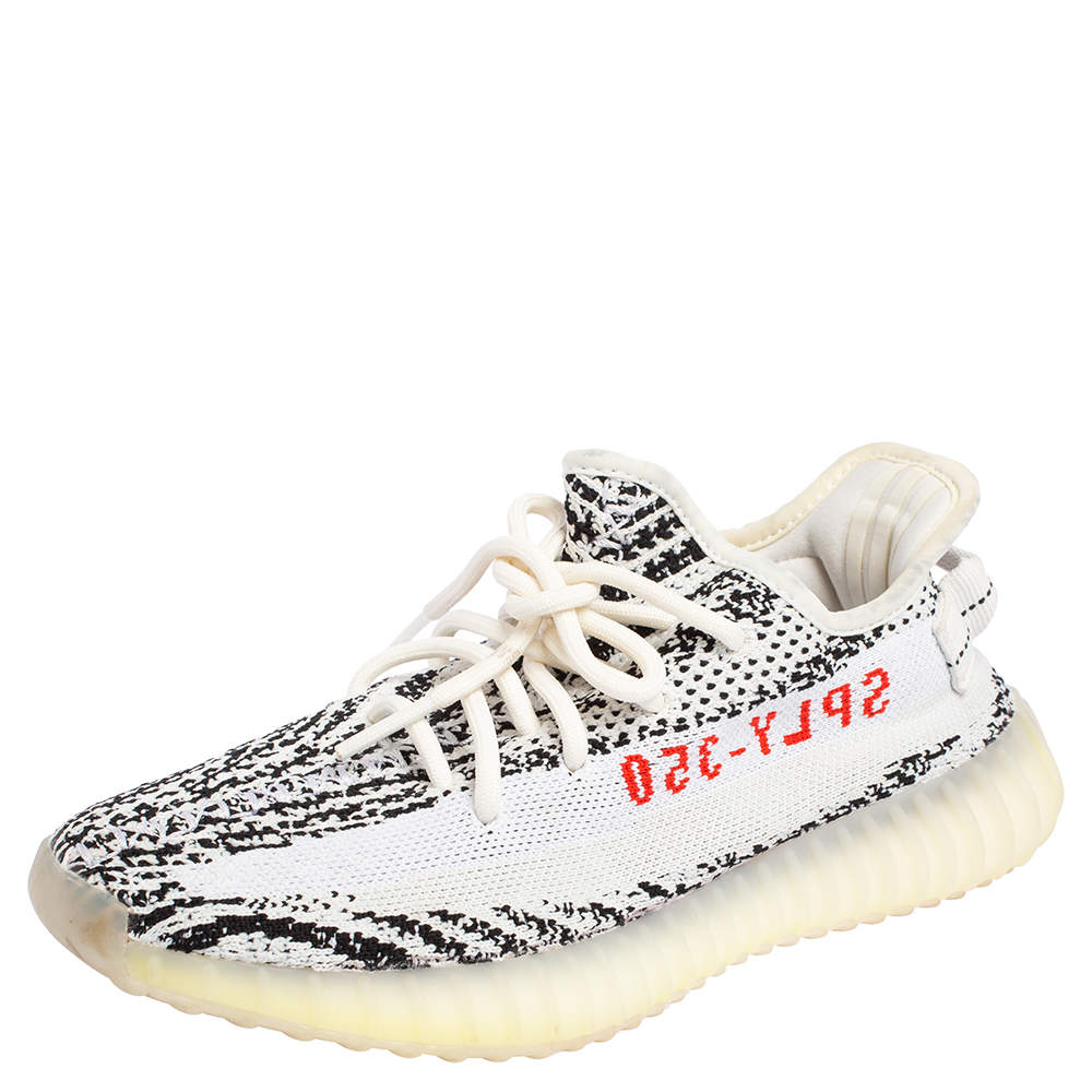 Pre Owned حذاء رياضي ييزي x أديداس بوست 350 ڨي2 زيبرا قماش تريكو أسود/أبيض منخفض من أعلى مقاس 38 2/3 
