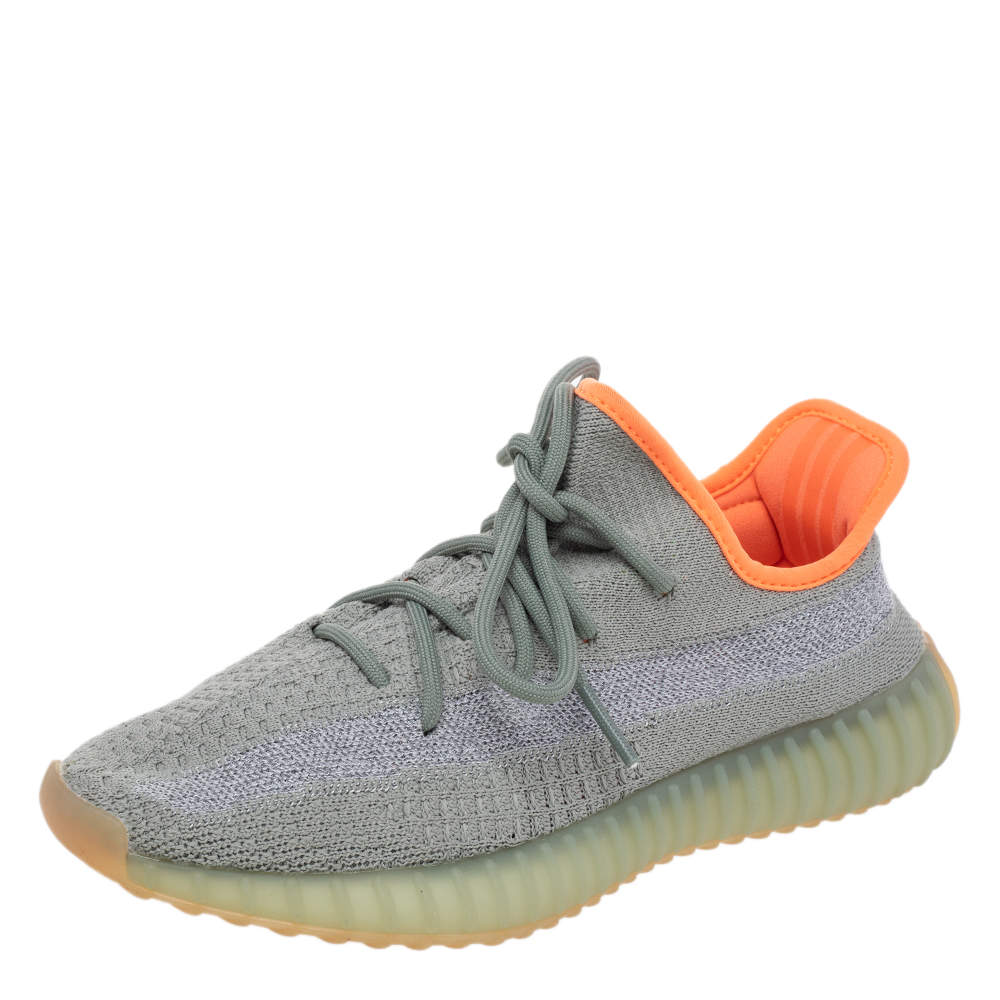 مملوكة مسبقًا Yeezy x Adidas Grey/Green Knit Fabric Boost 350 V2 Desert Sage Sneakers Size 39 1/3