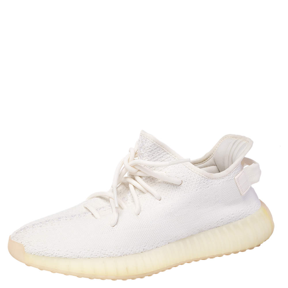 Pre Owned Yeezy x Adidas White Knit Fabric Boost 350 V2 Cream/Triple White Sneakers Size 44