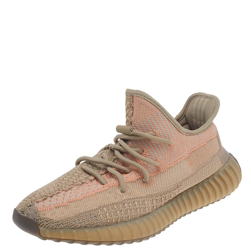 مملوكة مسبقًا Yeezy x adidas Brown Knit Fabric Boost 350 V2 Sand Taupe Low Top Sneakers Size 43 1/3