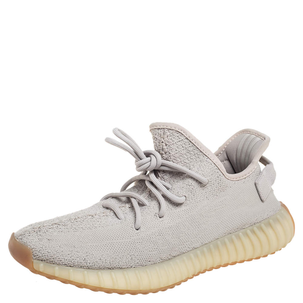 Pre Owned Yeezy x Adidas Grey Knit Fabric Boost 350 V2 Sesame Sneakers Size 42 2/3