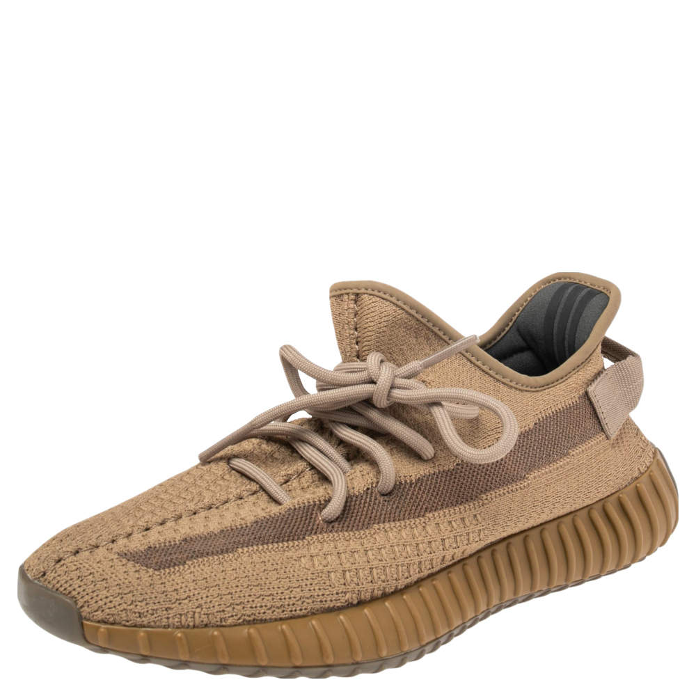 Pre Owned Yeezy x adidas Brown Cotton Knit Boost 350 V2 Earth Sneakers Size 43 2/3
