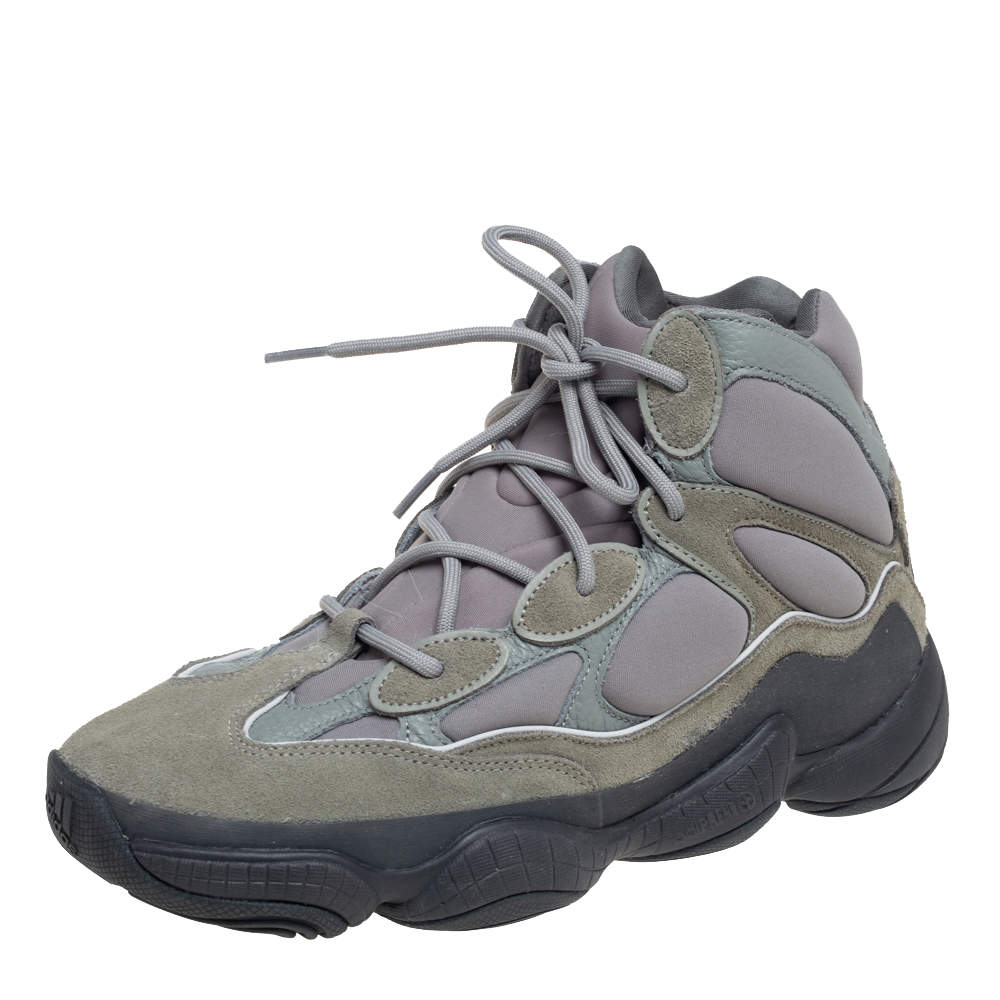Pre Owned Yeezy x Adidas Grey Suede and Neoprene Yeezy 500 Mist Slate High Sneakers Size 46