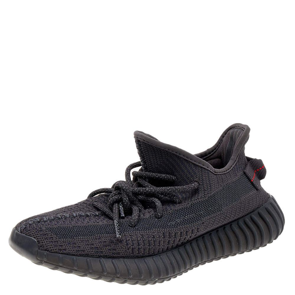 Pre Owned Yeezy x Adidas Black Knit Fabric Boost 350 V2 Static Non Reflective Sneakers Size 40 2/3