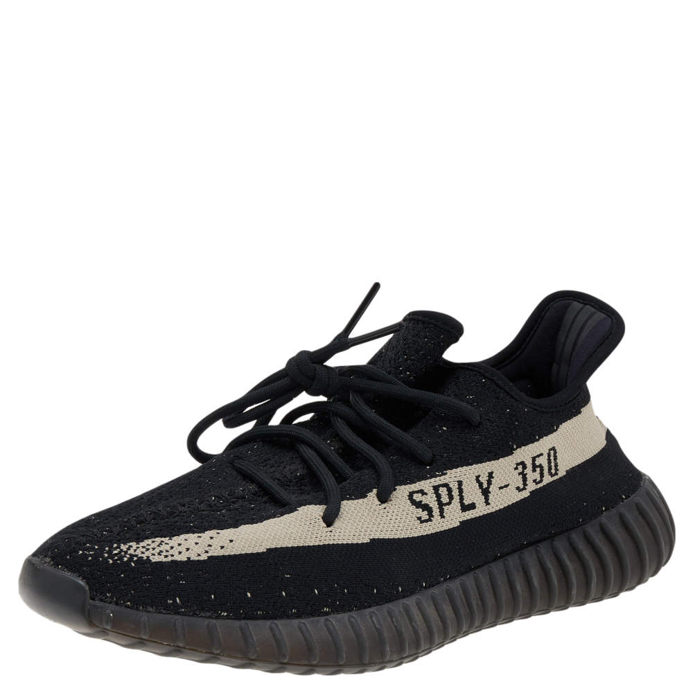 Pre Owned Yeezy x Adidas Core Black/White Knit Fabric Boost 350 V2 Sneakers Size 43 1/3