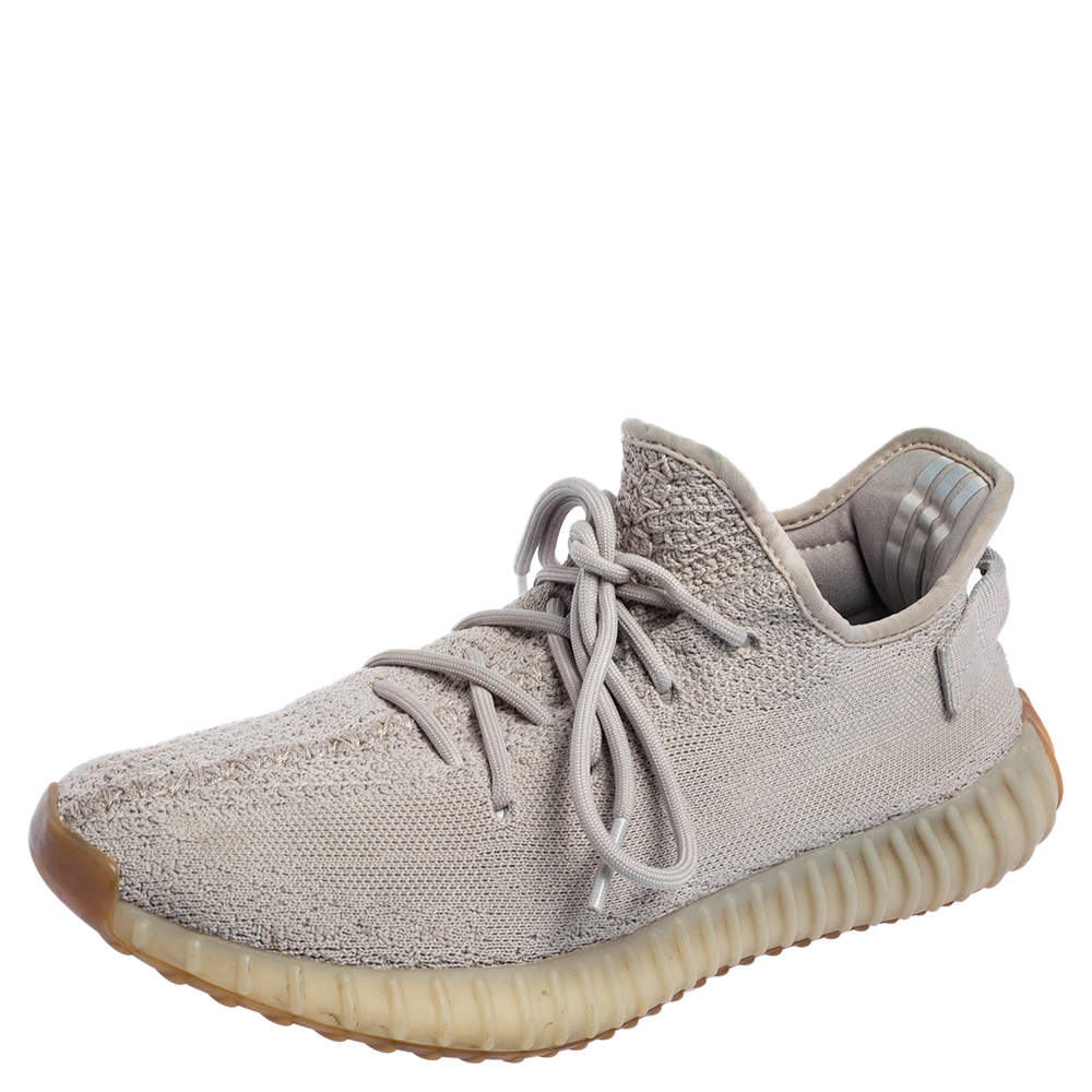 Pre Owned Yeezy x Adidas Grey Knit Fabric Boost 350 V2 Sesame Sneakers Size 42