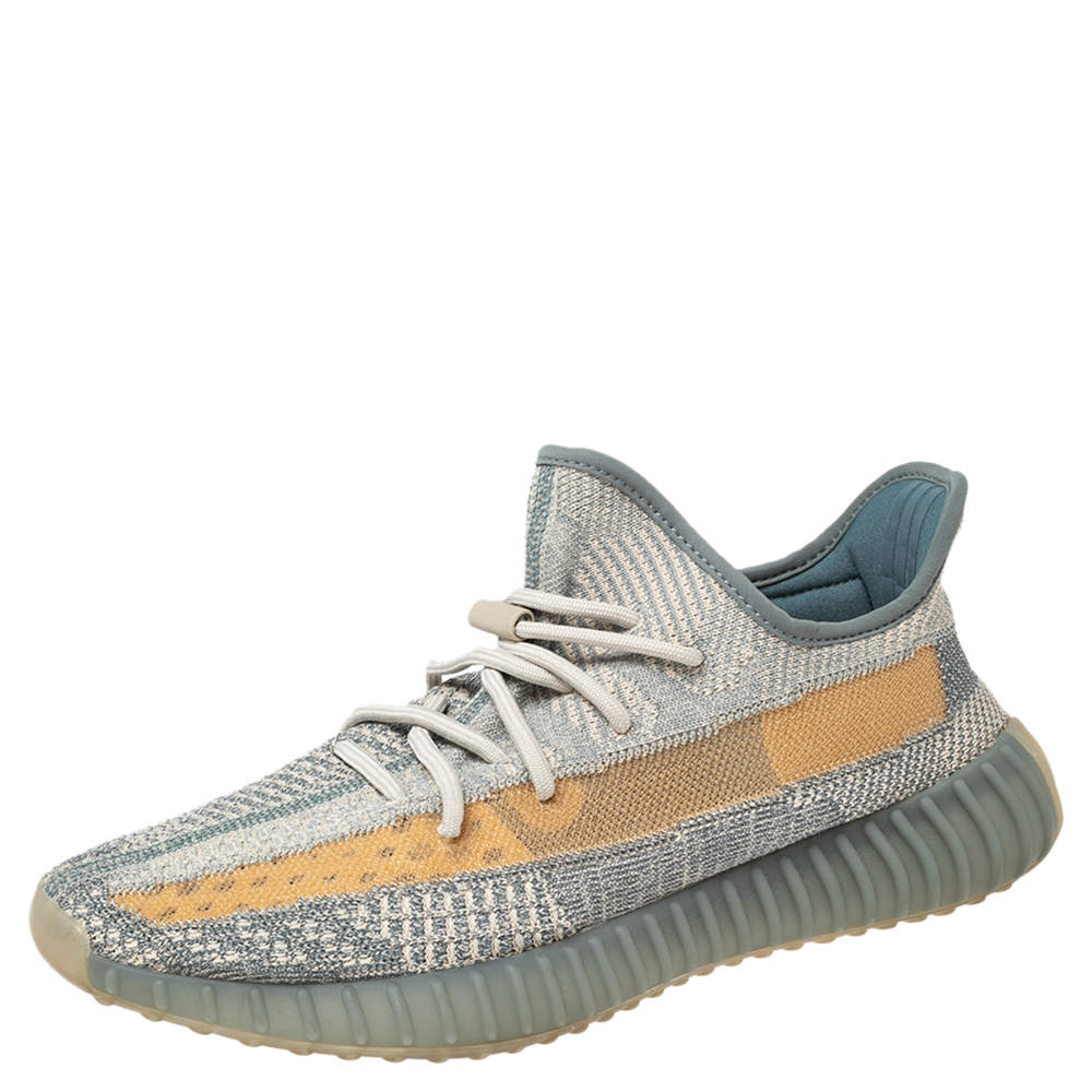 Pre Owned Yeezy x adidas Cream/Grey Cotton Knit Boost 350 V2 Sneakers Size 44