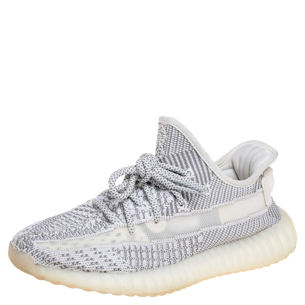 Pre Owned Yeezy x Adidas White/Grey Knit Fabric Boost 350 V2 Static Non-Reflective Sneakers Size 40