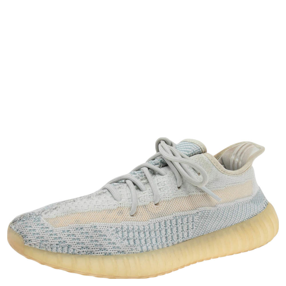 Pre Owned Yeezy x Adidas White/Blue Knit Fabric Boost 350 V2 Sneakers Size 42 2/3