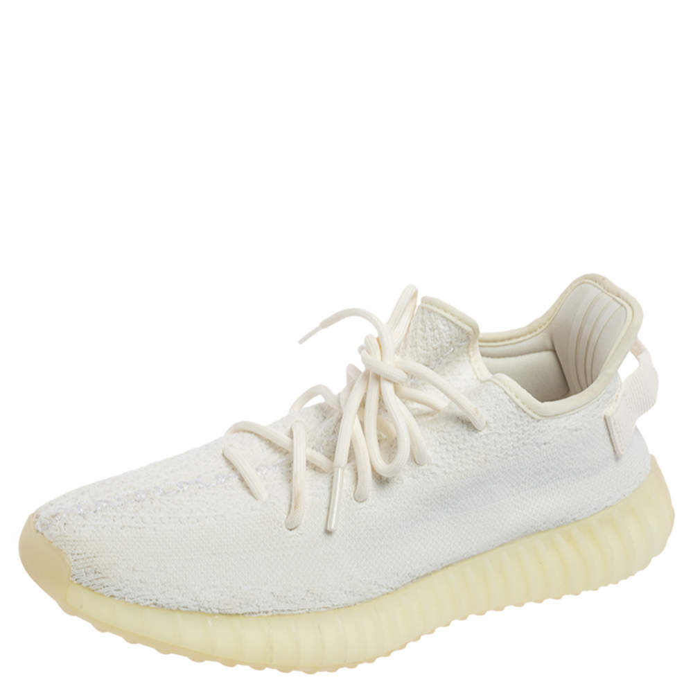 Pre Owned Yeezy x Adidas Off-White Knit Fabric Boost 350 V2 Butter Sneakers Size 40 2/3