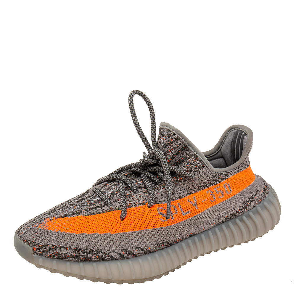 Pre Owned Adidas Yeezy Grey Knit Fabric Boost 350 V2 Beluga Sneakers Size 42