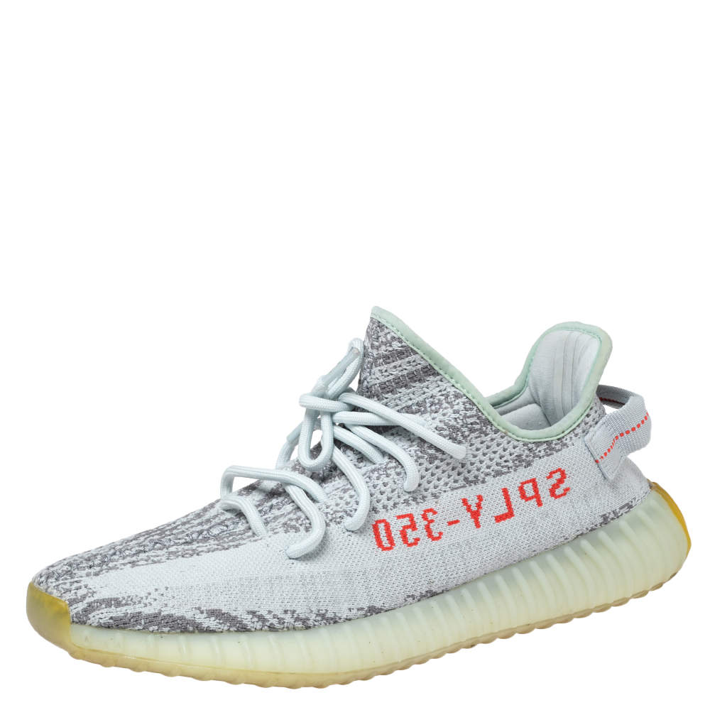 مملوكة مسبقًا Yeezy x adidas Grey/Blue Tint Knit Fabric Boost 350 V2 Static Sneakers Size 44 2/3
