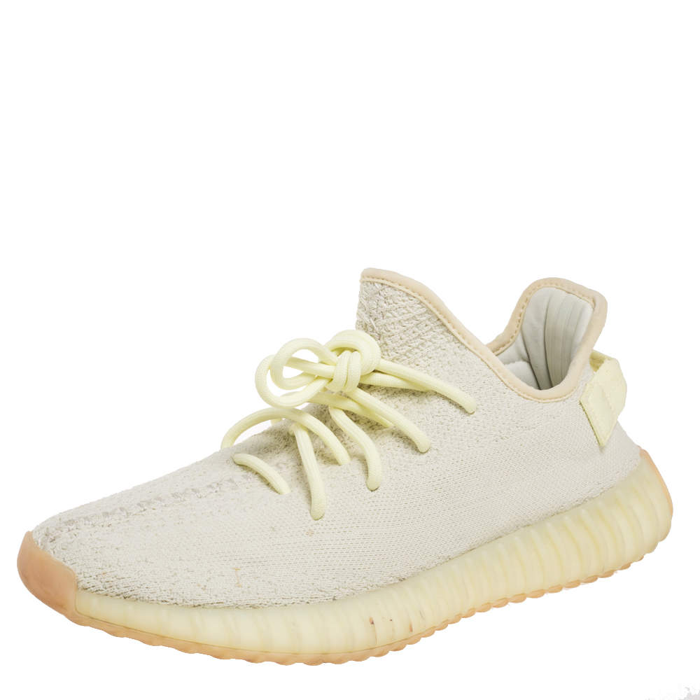 Pre Owned Yeezy x Adidas Green Knit Fabric 350 V2 Butter Sneakers Size 43 1/3