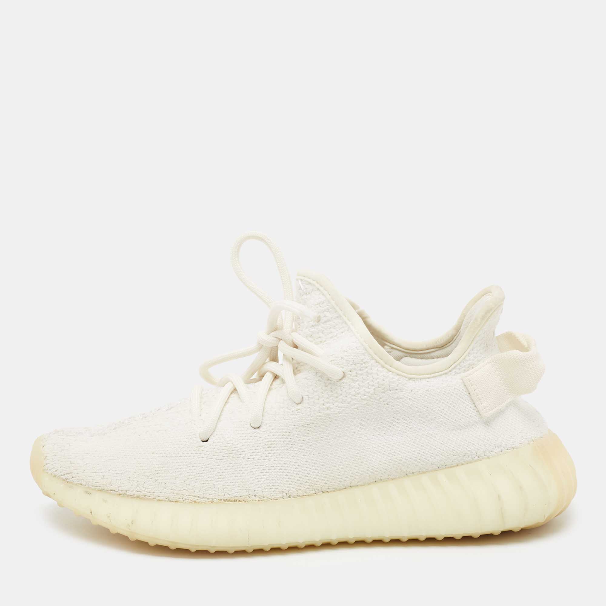 Pre Owned حذاء رياضي ييزي x أديداس بوست 350 V2  تريبل قماش تريكو كريمي بعنق منخفض مقاس 38 2/3