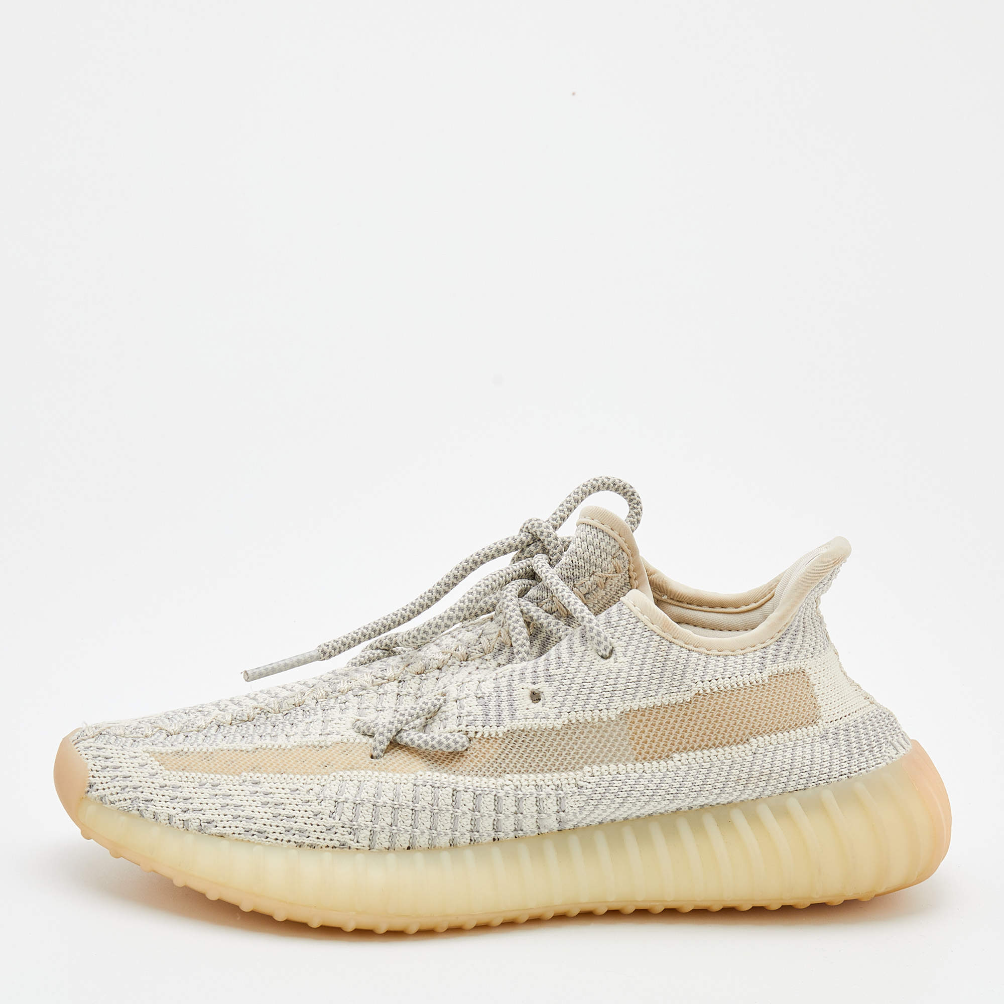 مملوكة مسبقًا Yeezy x Adidas White/Grey Knit Fabric Boost 350 V2 Sneakers Size 37 1/3