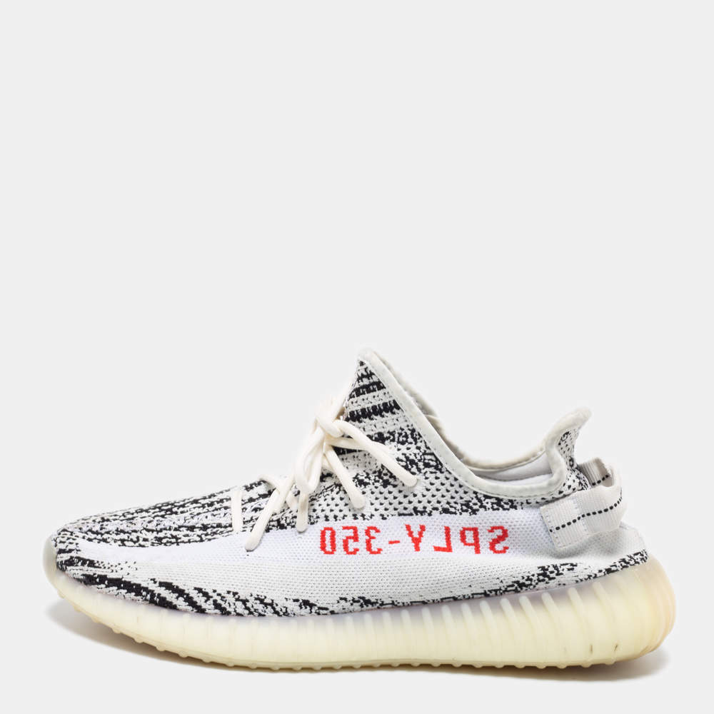 Yeezy x Adidas White/Black Knit Fabric Boost 350 V2 Zebra Sneakers