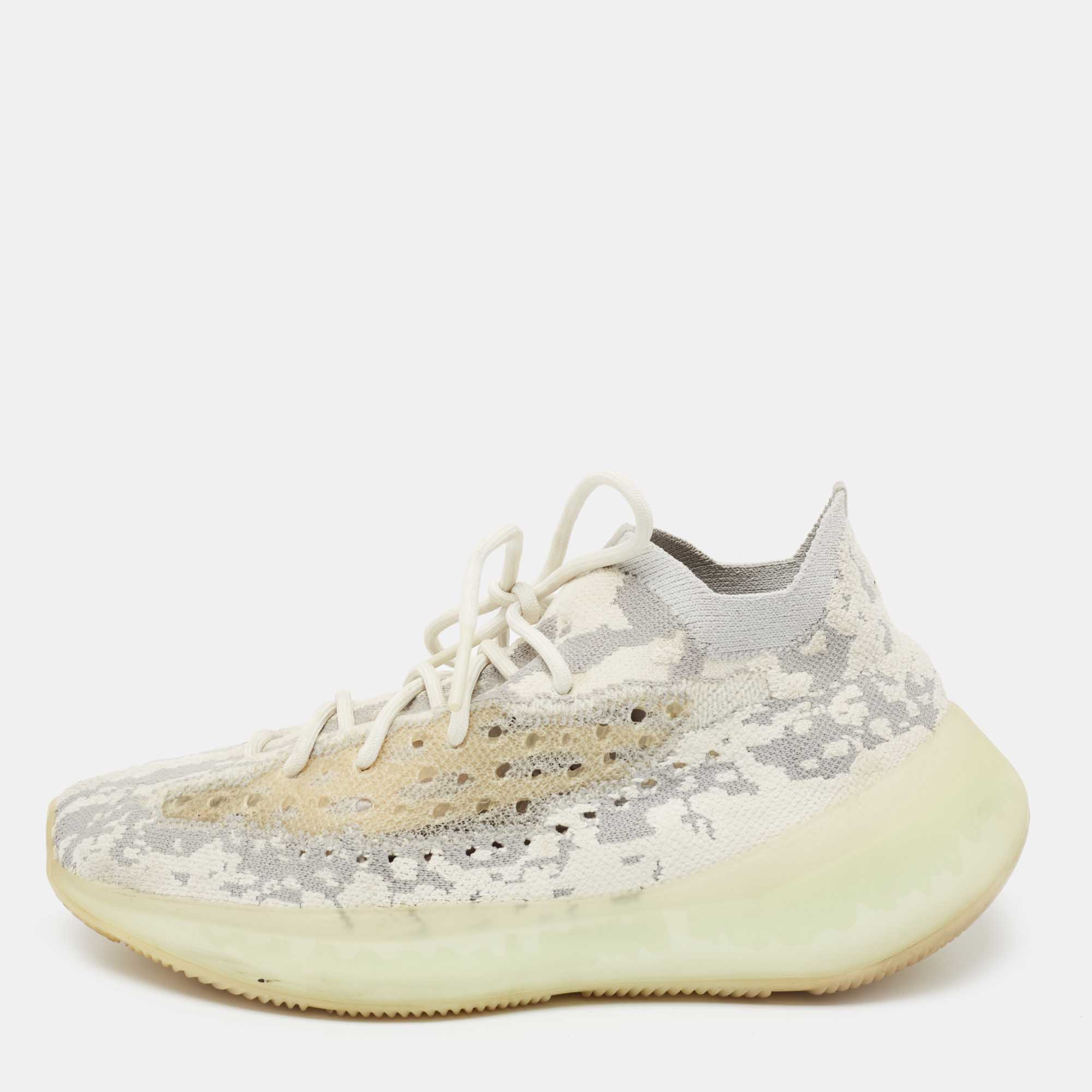 Pre Owned Yeezy x Adidas Grey/White  Knit Fabric Boost 380 Calcite Glow Sneakers Size 42 2/3