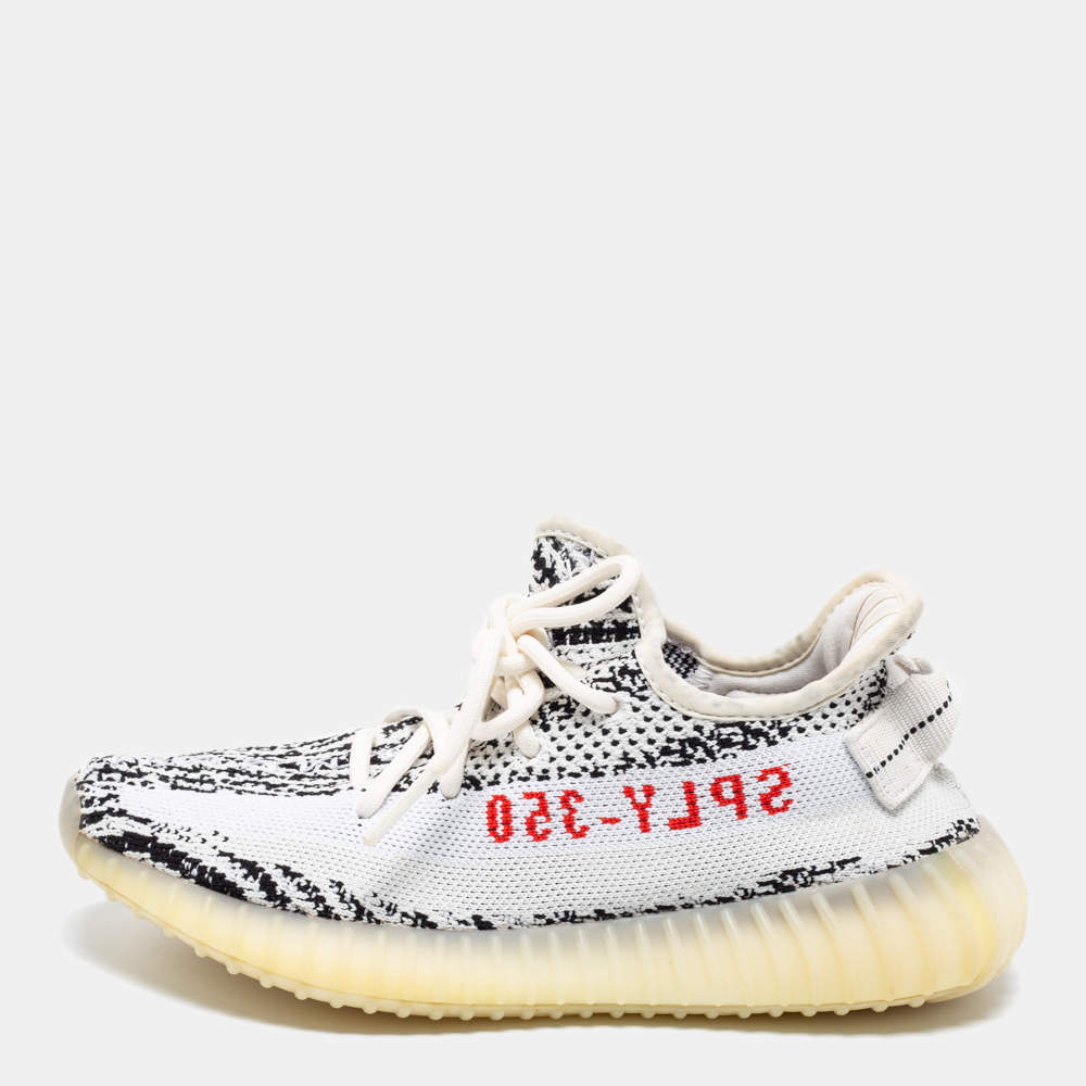 Pre Owned Yeezy x adidas White/Black Knit Fabric Boost 350 V2 Zebra Sneakers Size 37 1/3